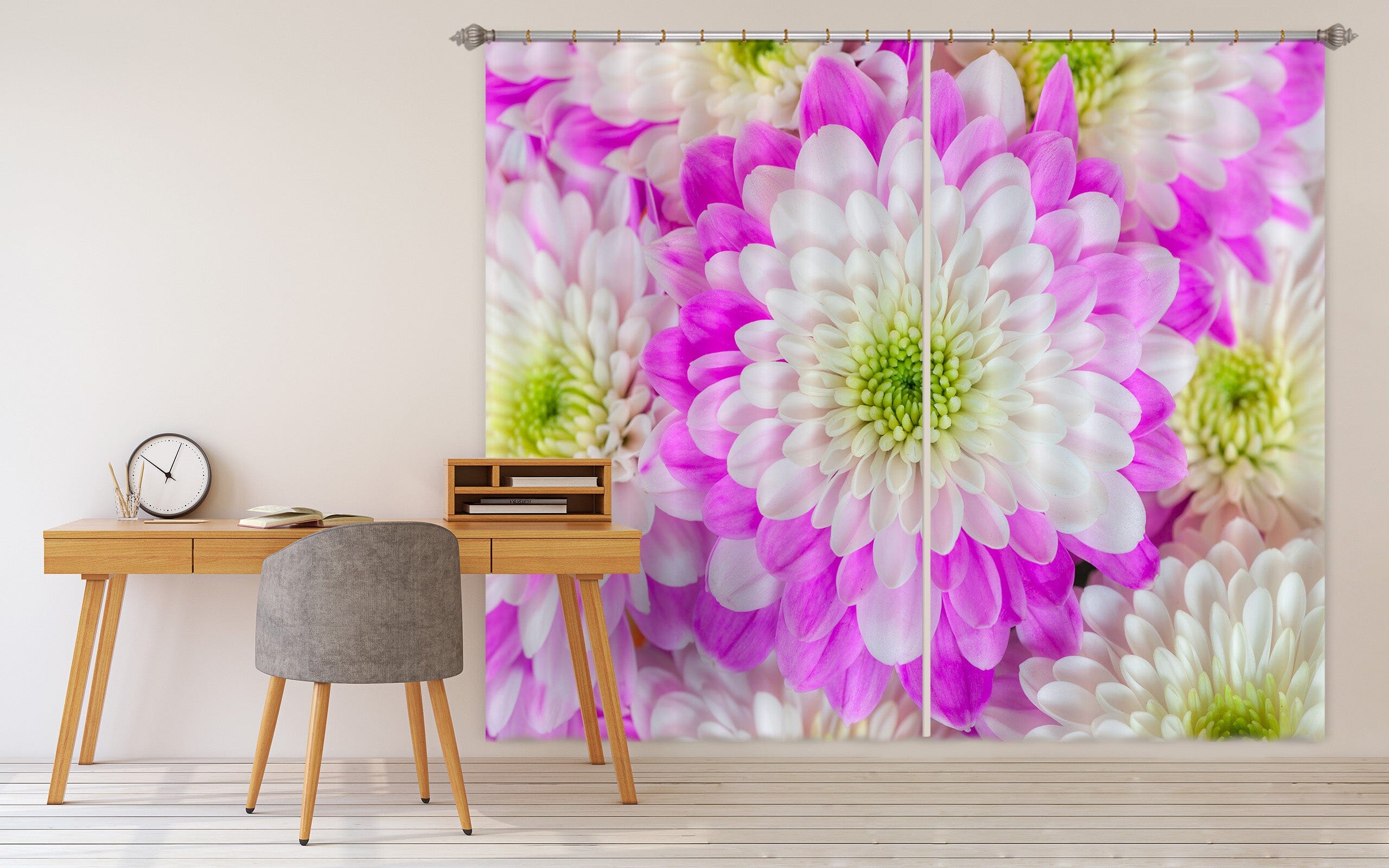3D White Chrysanthemum 224 Assaf Frank Curtain Curtains Drapes Curtains AJ Creativity Home 