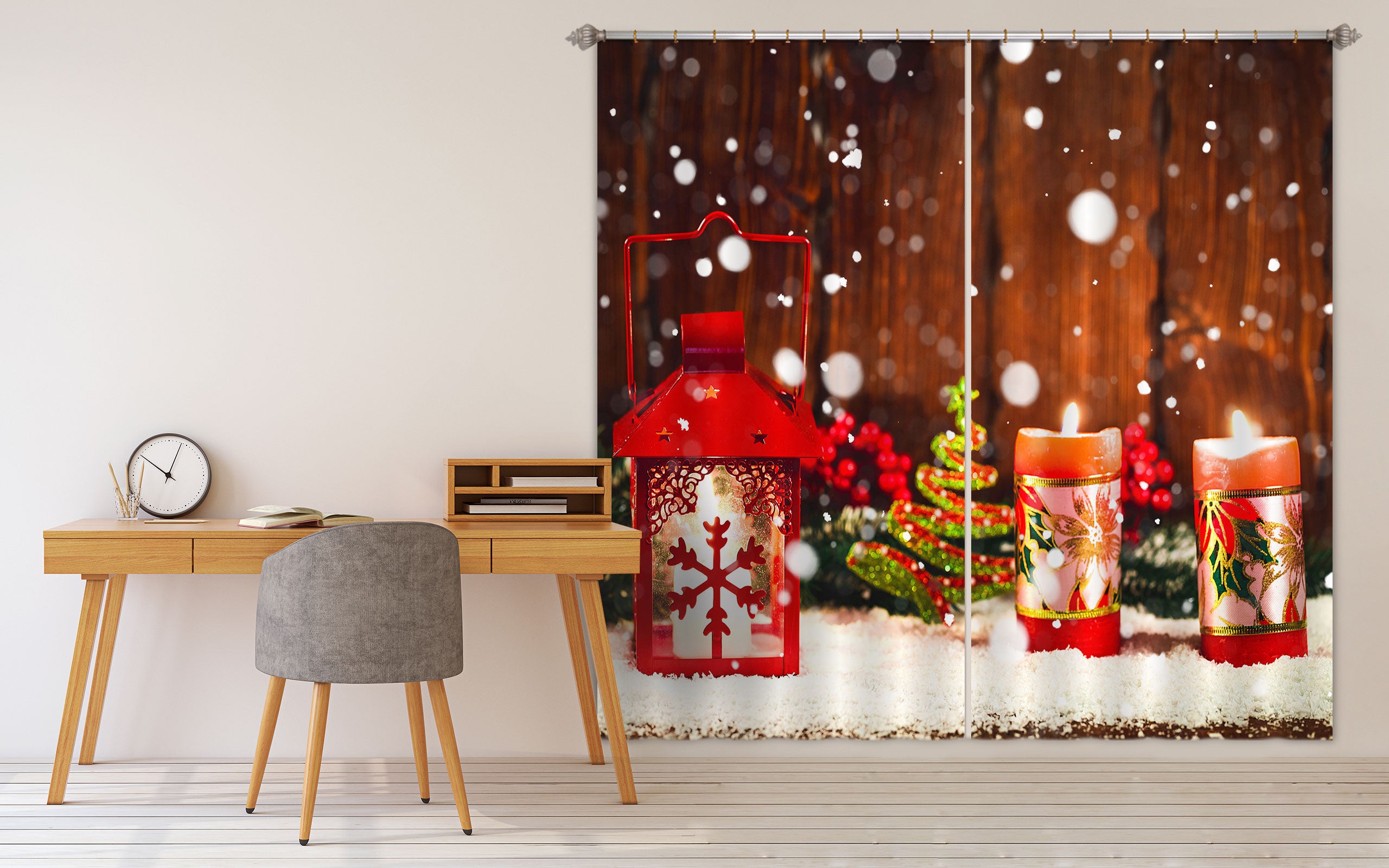 3D Snow Candle 52059 Christmas Curtains Drapes Xmas