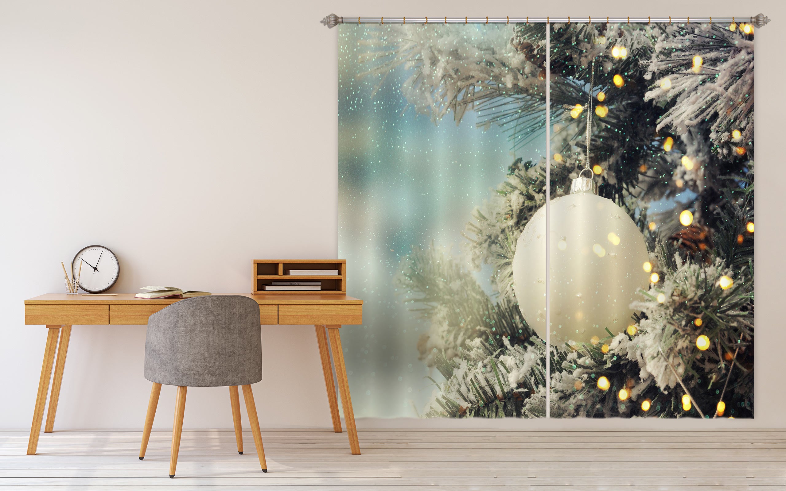 3D White Ball 52031 Christmas Curtains Drapes Xmas
