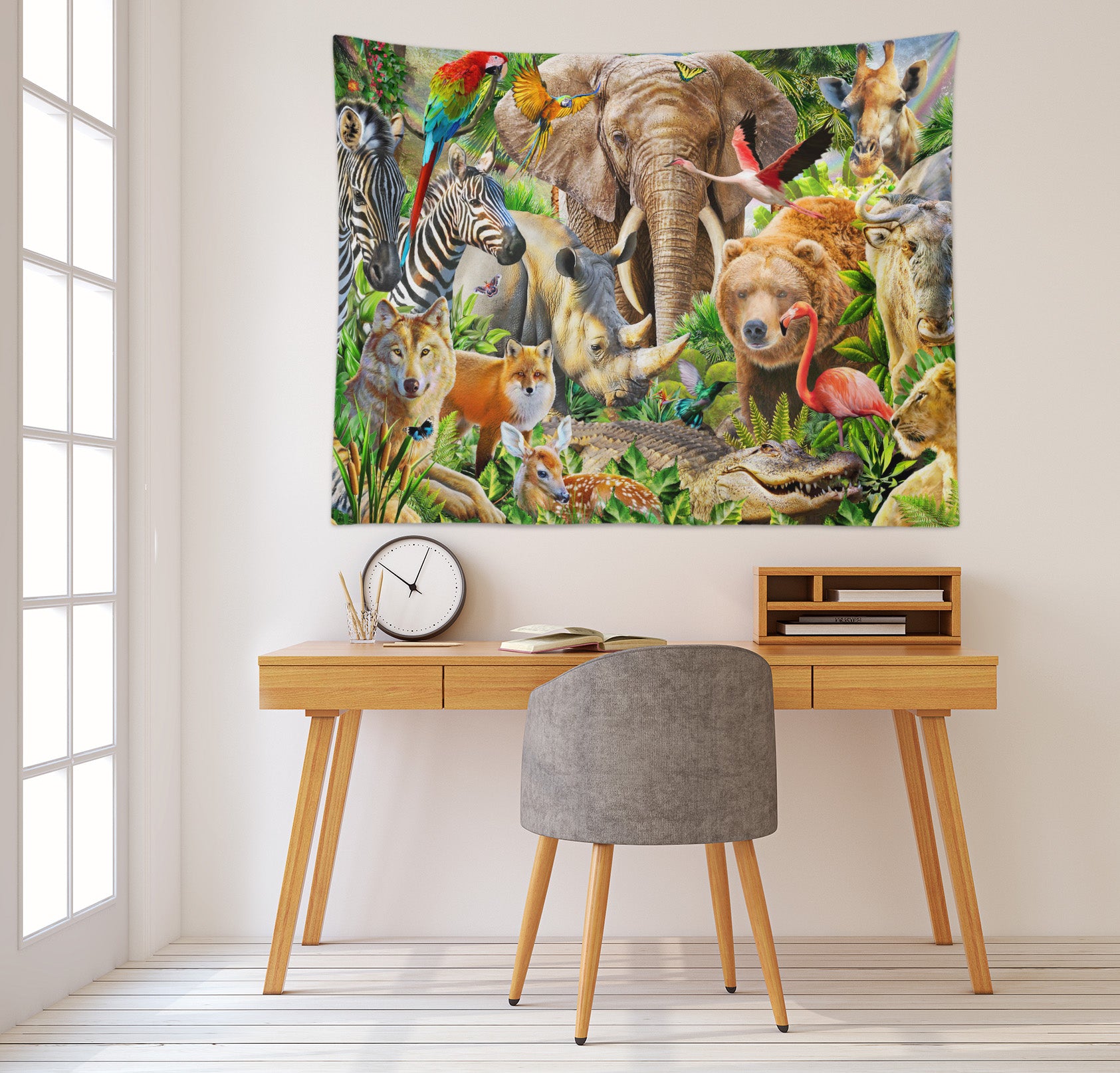 3D Elephant Zebra 729 Adrian Chesterman Tapestry Hanging Cloth Hang