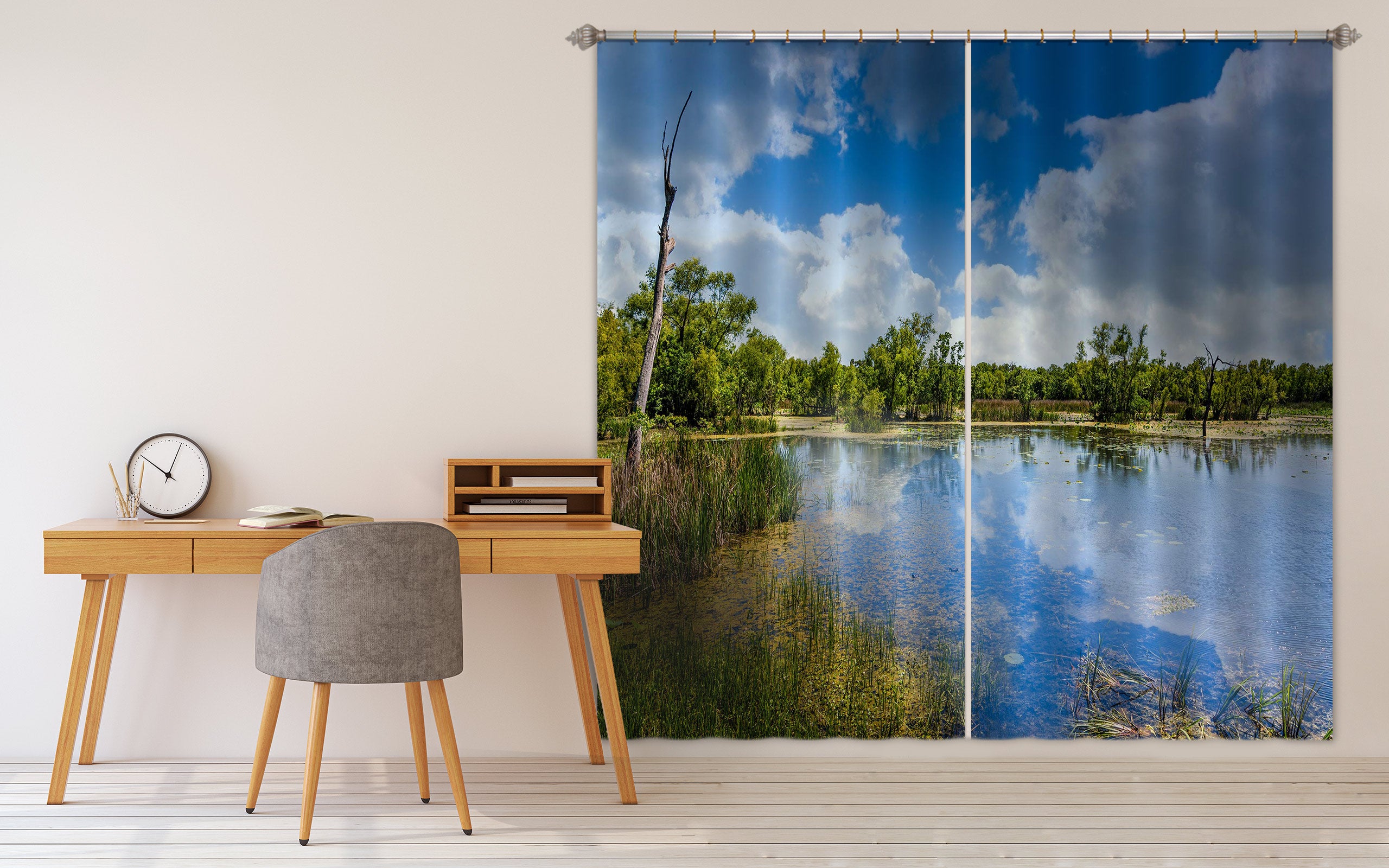 3D Lake Grass Trees 5309 Beth Sheridan Curtain Curtains Drapes