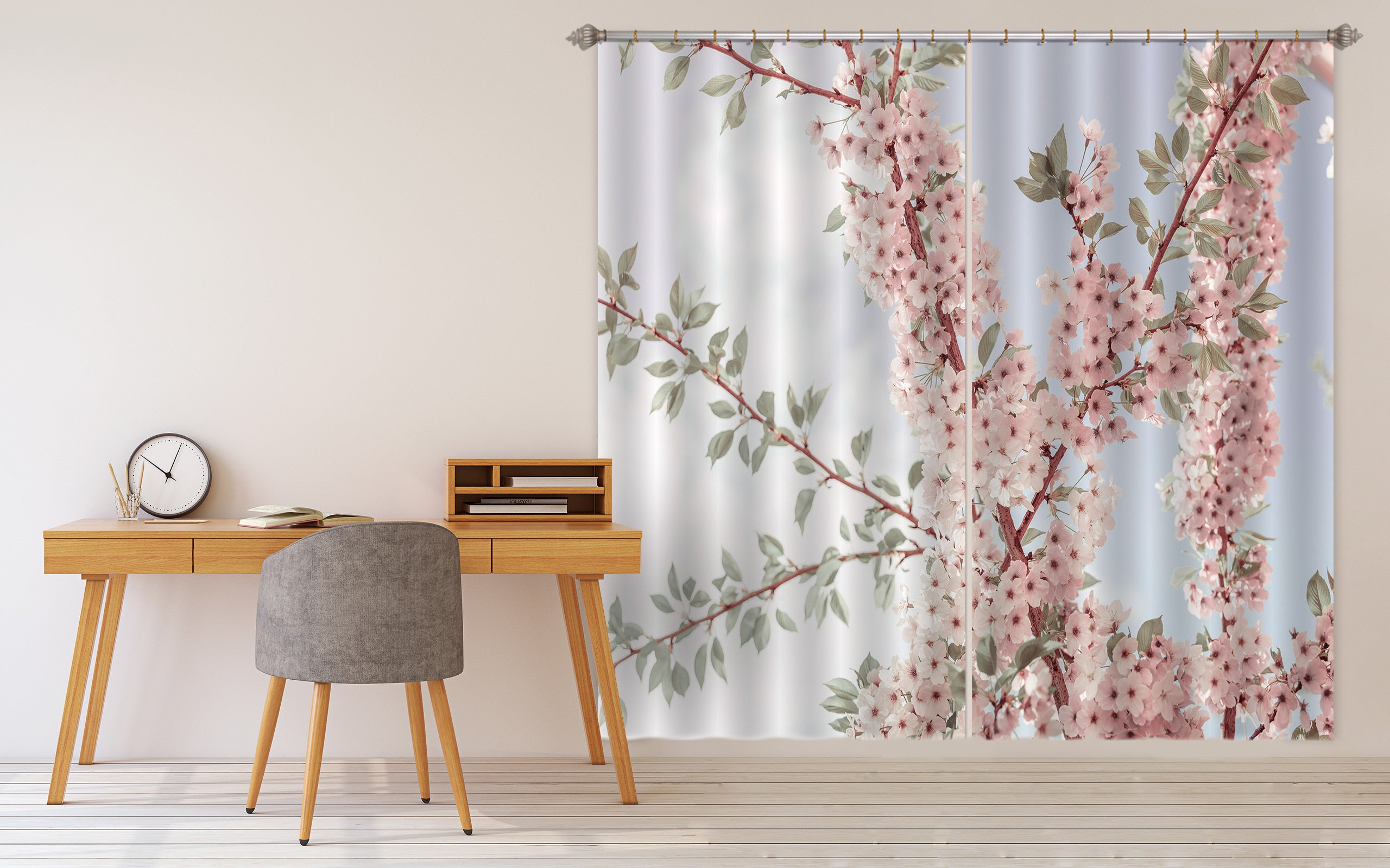 3D Pink Flower Branch 6540 Assaf Frank Curtain Curtains Drapes