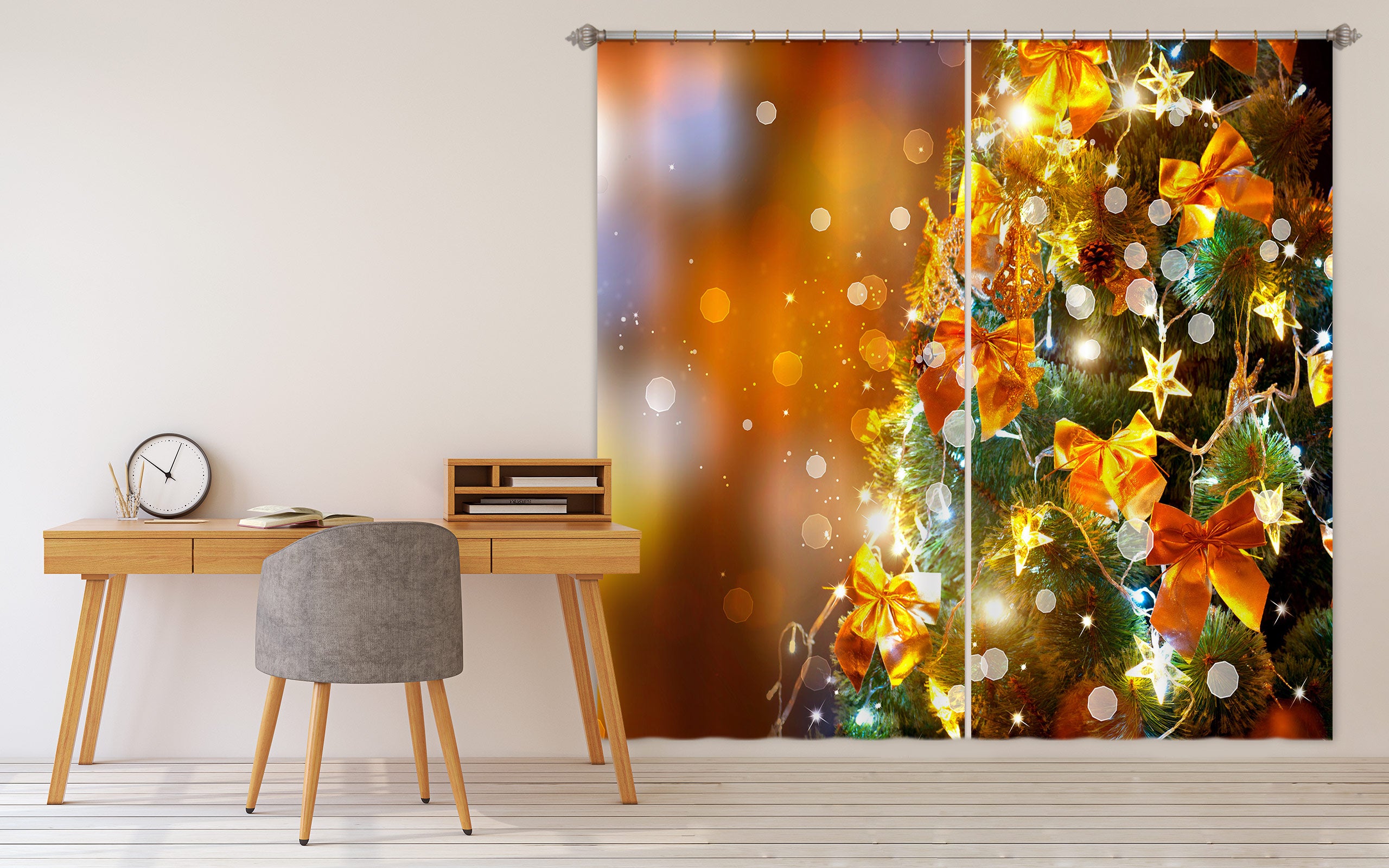 3D Tree Golden Bow 52016 Christmas Curtains Drapes Xmas