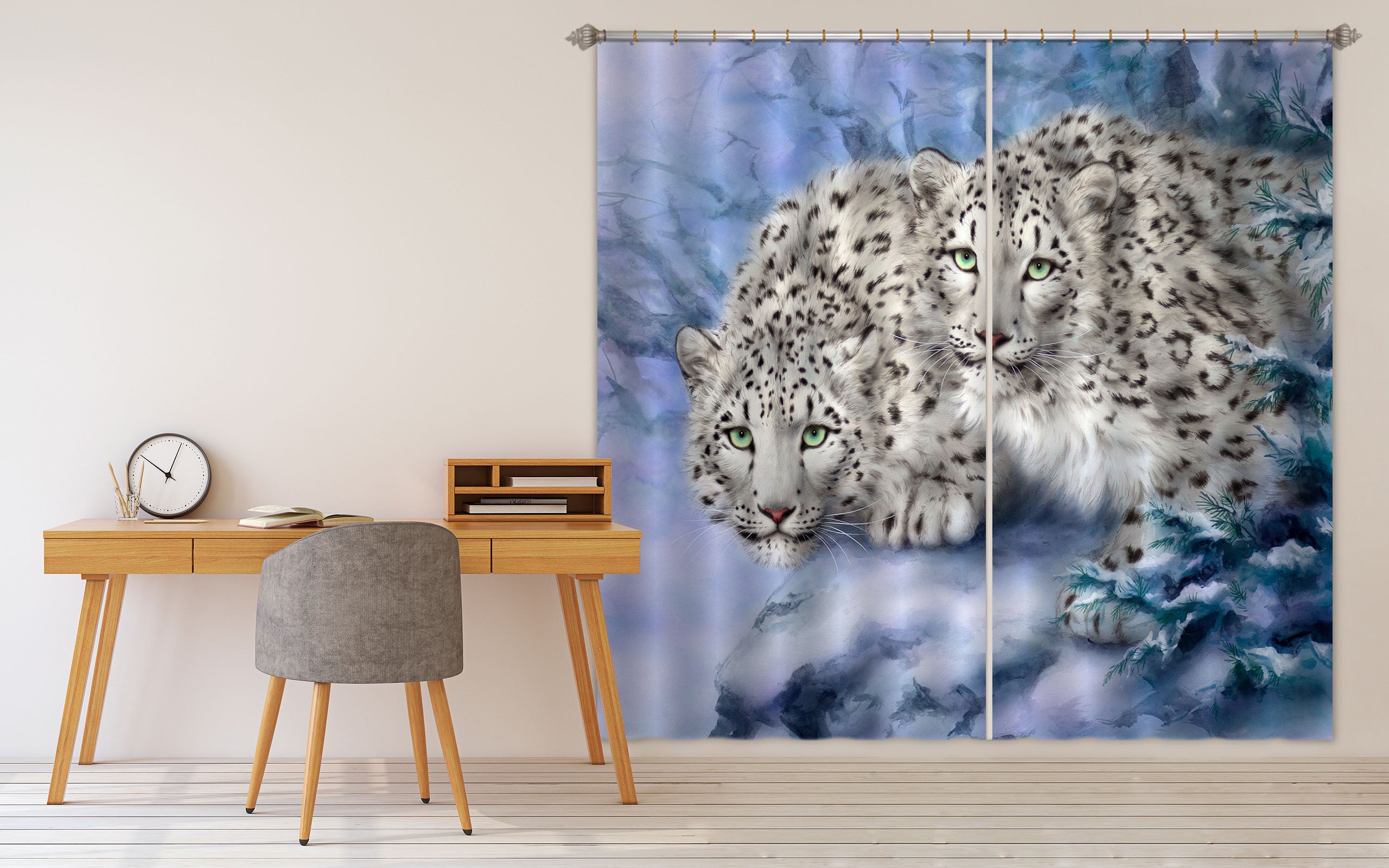 3D Snow Leopard 9102 Kayomi Harai Curtain Curtains Drapes