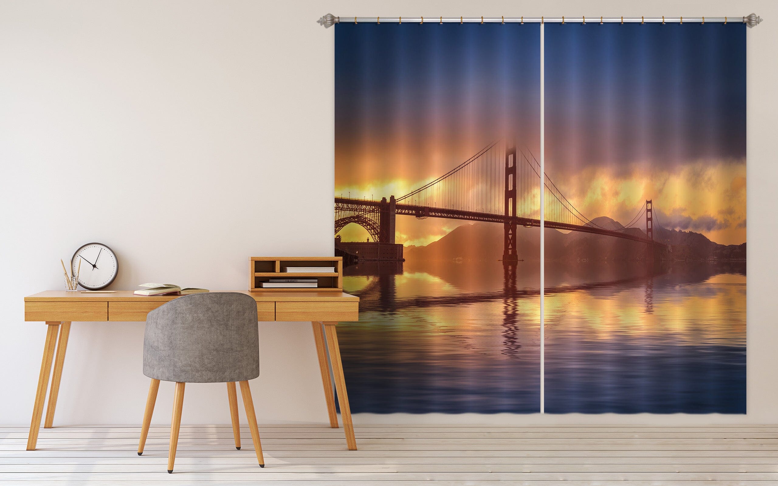 3D Dusk Bridge 171 Marco Carmassi Curtain Curtains Drapes Curtains AJ Creativity Home 