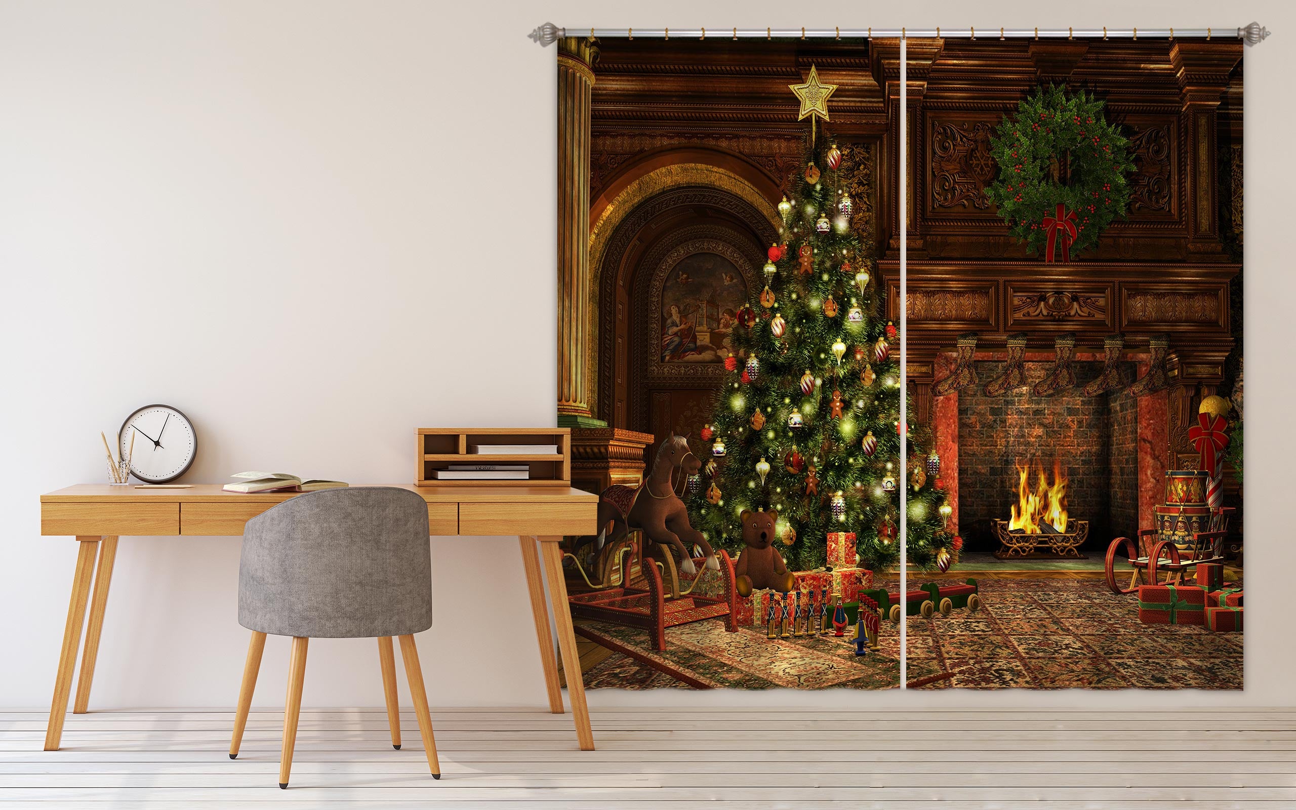 3D Tree Stove 52013 Christmas Curtains Drapes Xmas