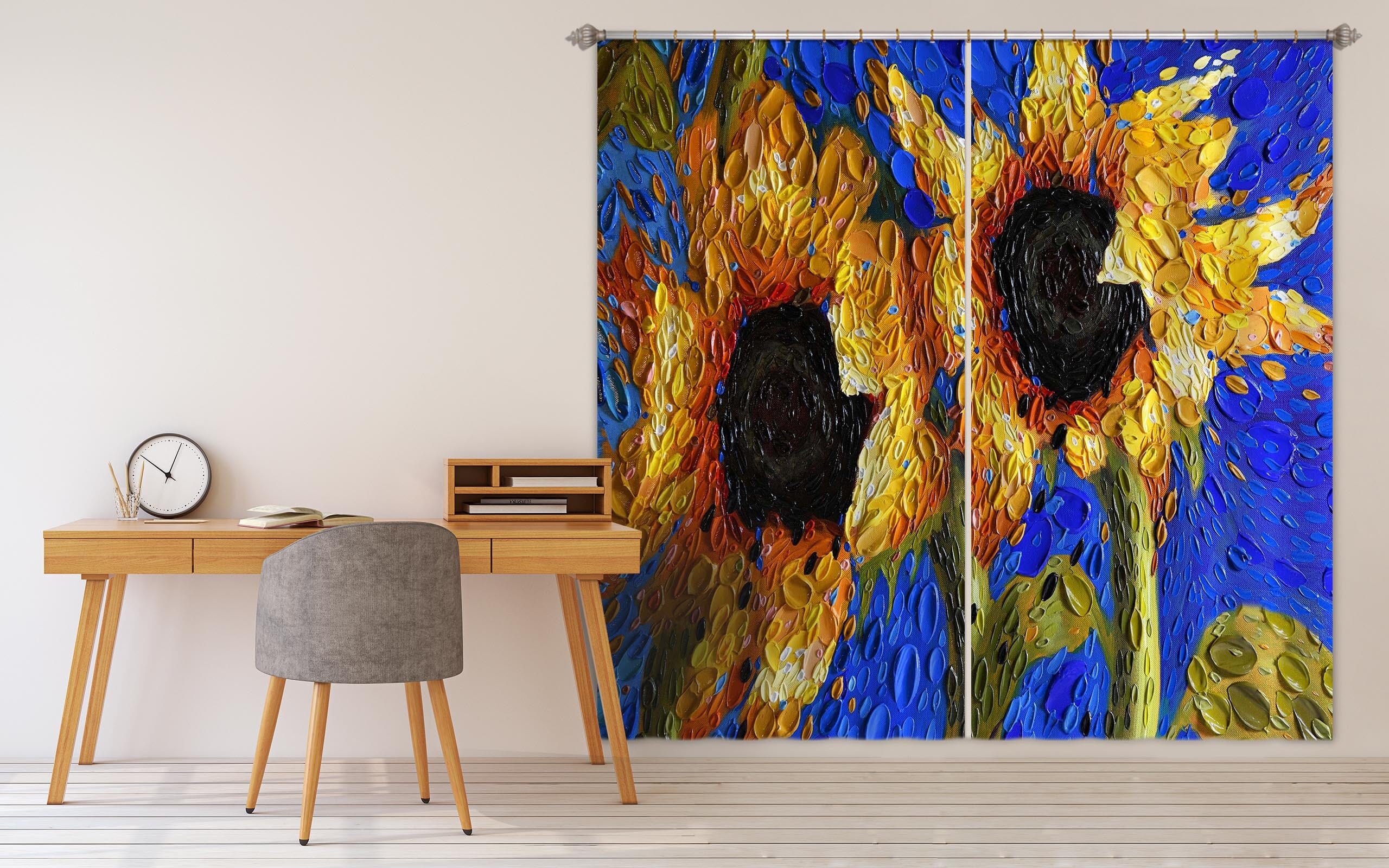 3D Sunflowers 042 Dena Tollefson Curtain Curtains Drapes Curtains AJ Creativity Home 