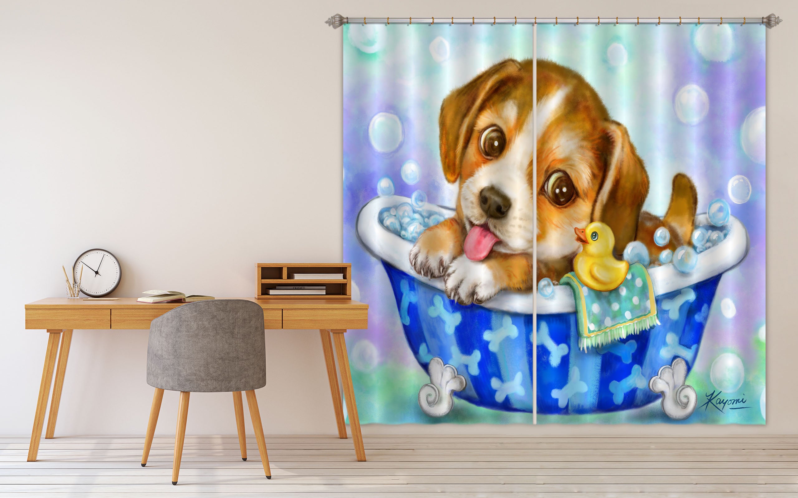 3D Bathtub Pet Dog 9011 Kayomi Harai Curtain Curtains Drapes