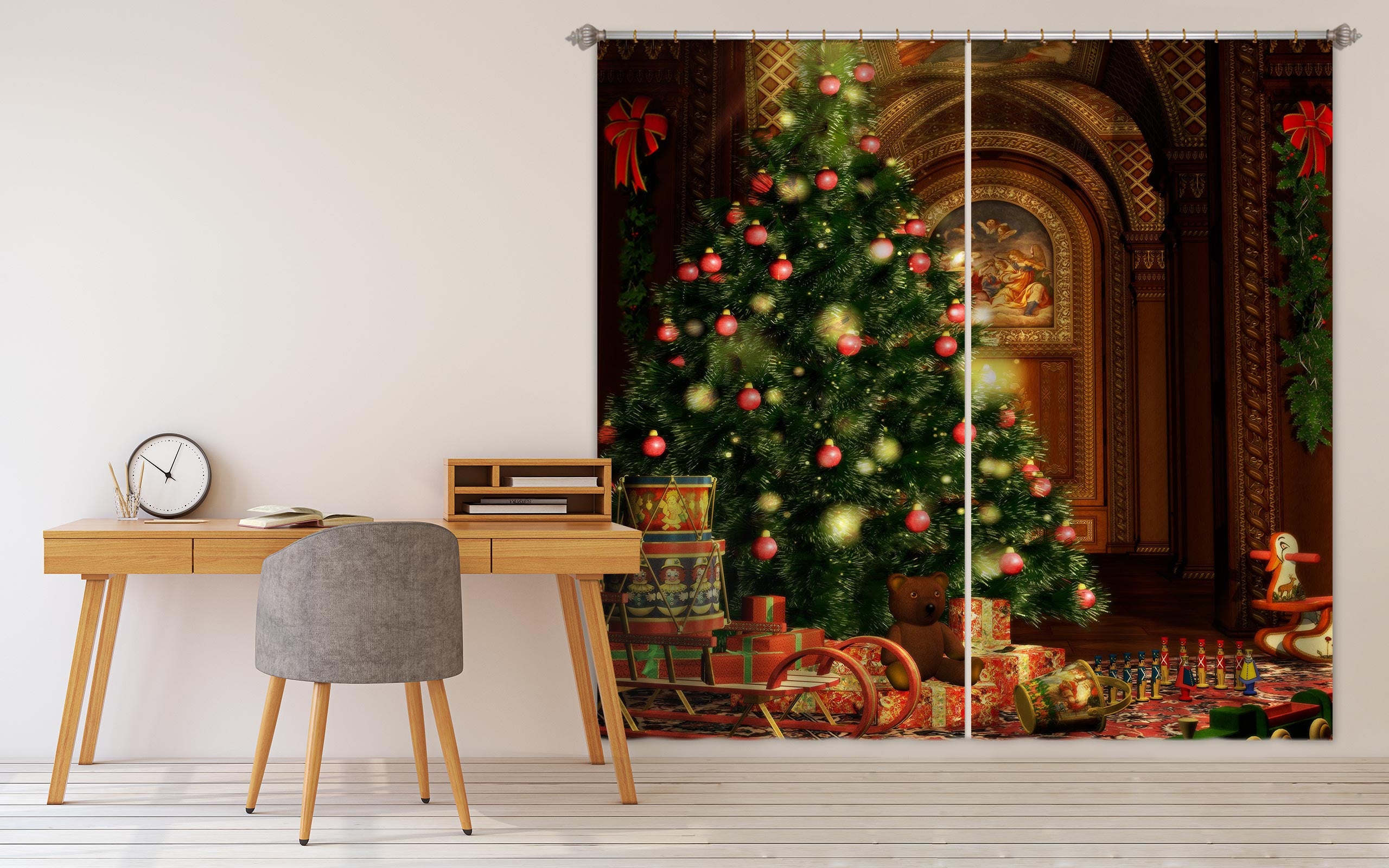 3D Shiny Tree 001 Christmas Curtains Drapes Xmas