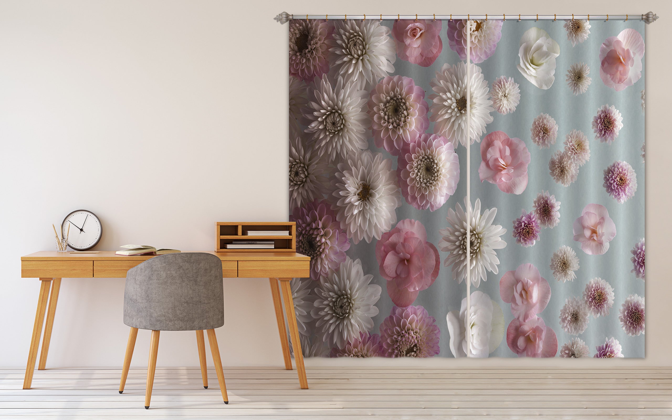 3D Red Chrysanthemum 011 Assaf Frank Curtain Curtains Drapes