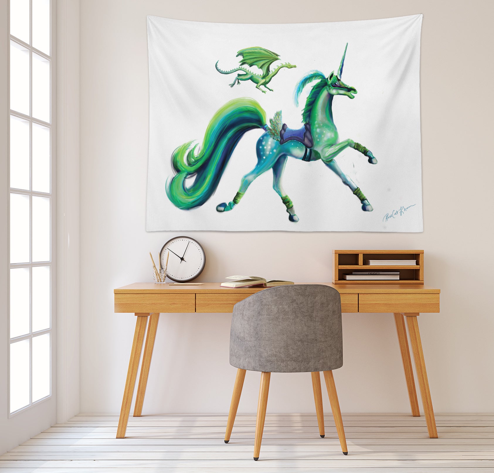 3D Unicorn Dragon 5206 Rose Catherine Khan Tapestry Hanging Cloth Hang
