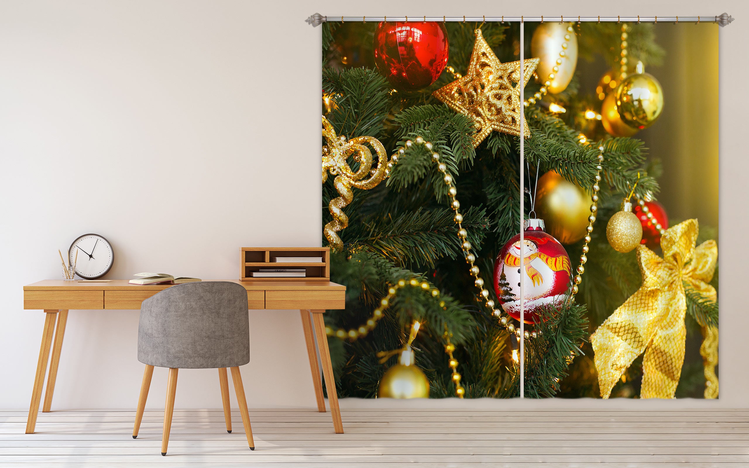 3D Golden Red Ball 52041 Christmas Curtains Drapes Xmas