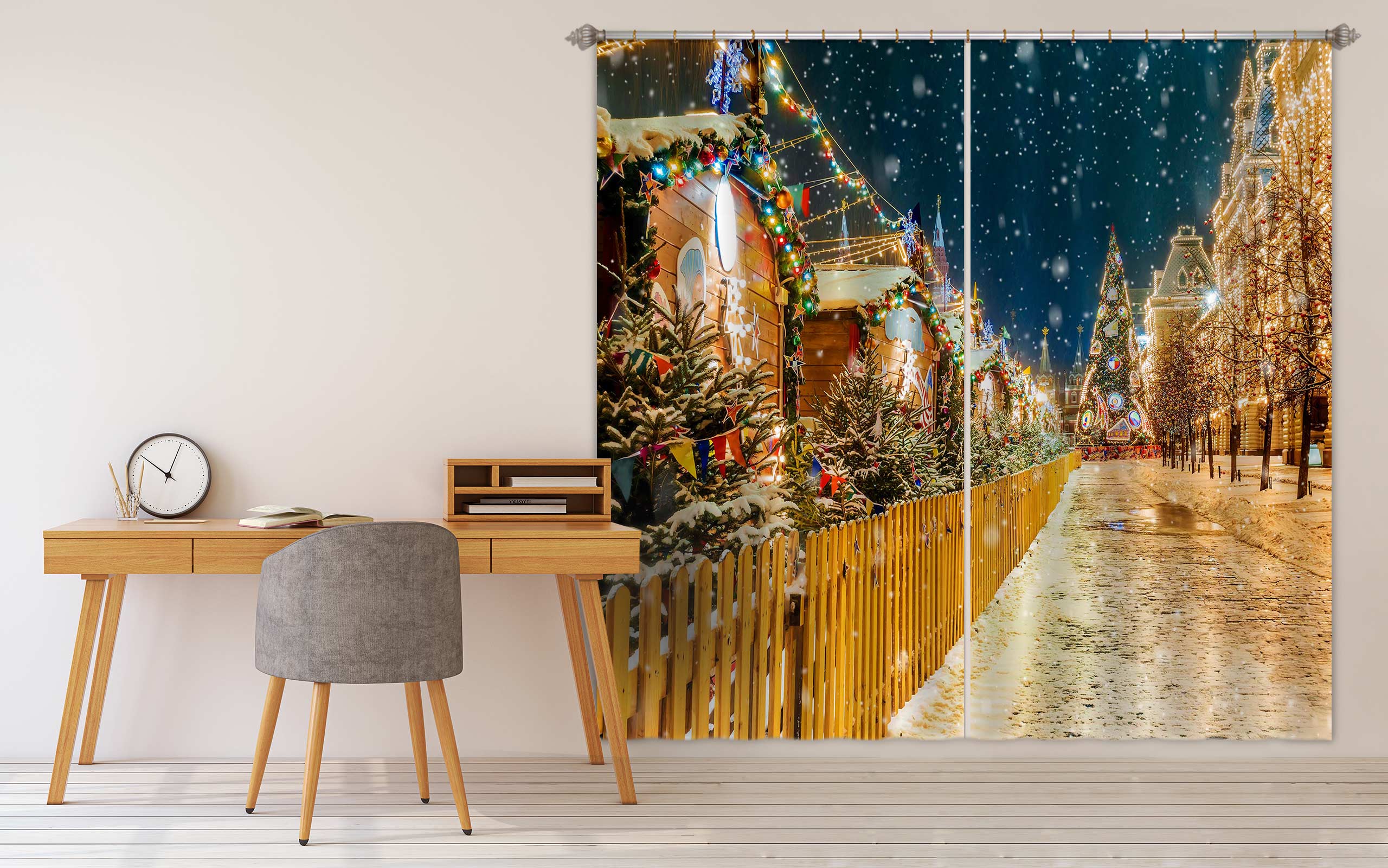 3D Street Tree Snowing 52055 Christmas Curtains Drapes Xmas