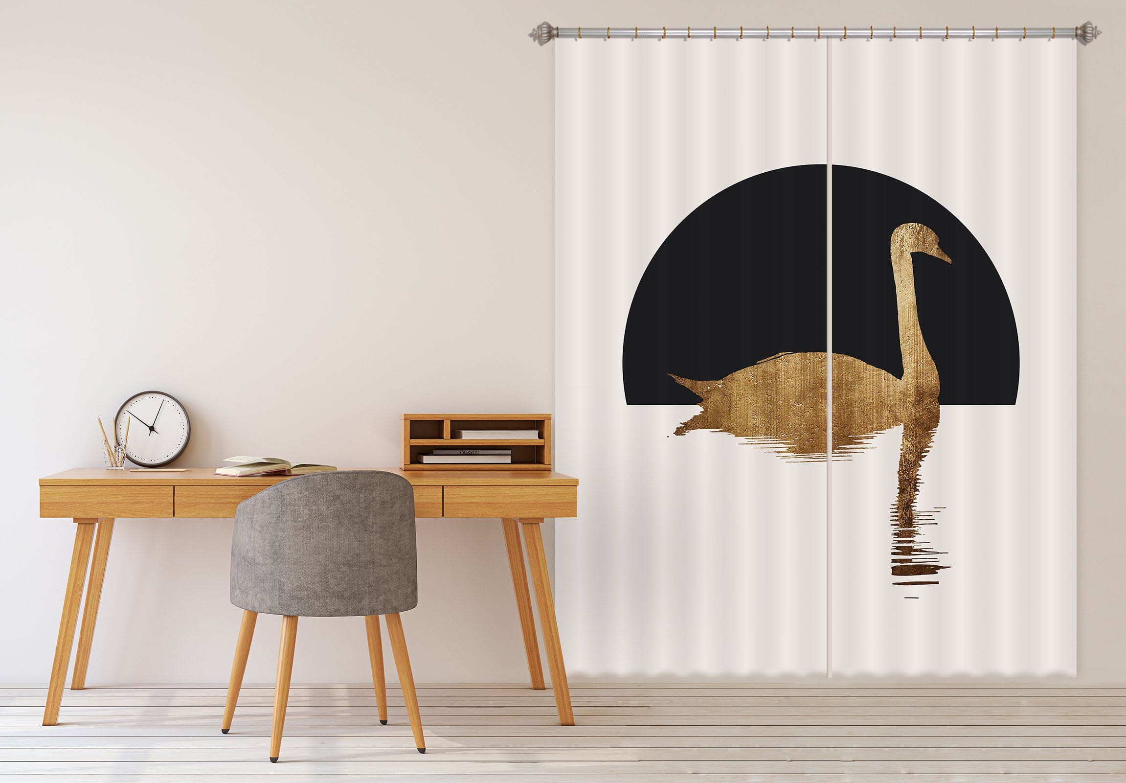 3D Golden Swan 1124 Boris Draschoff Curtain Curtains Drapes Curtains AJ Creativity Home 