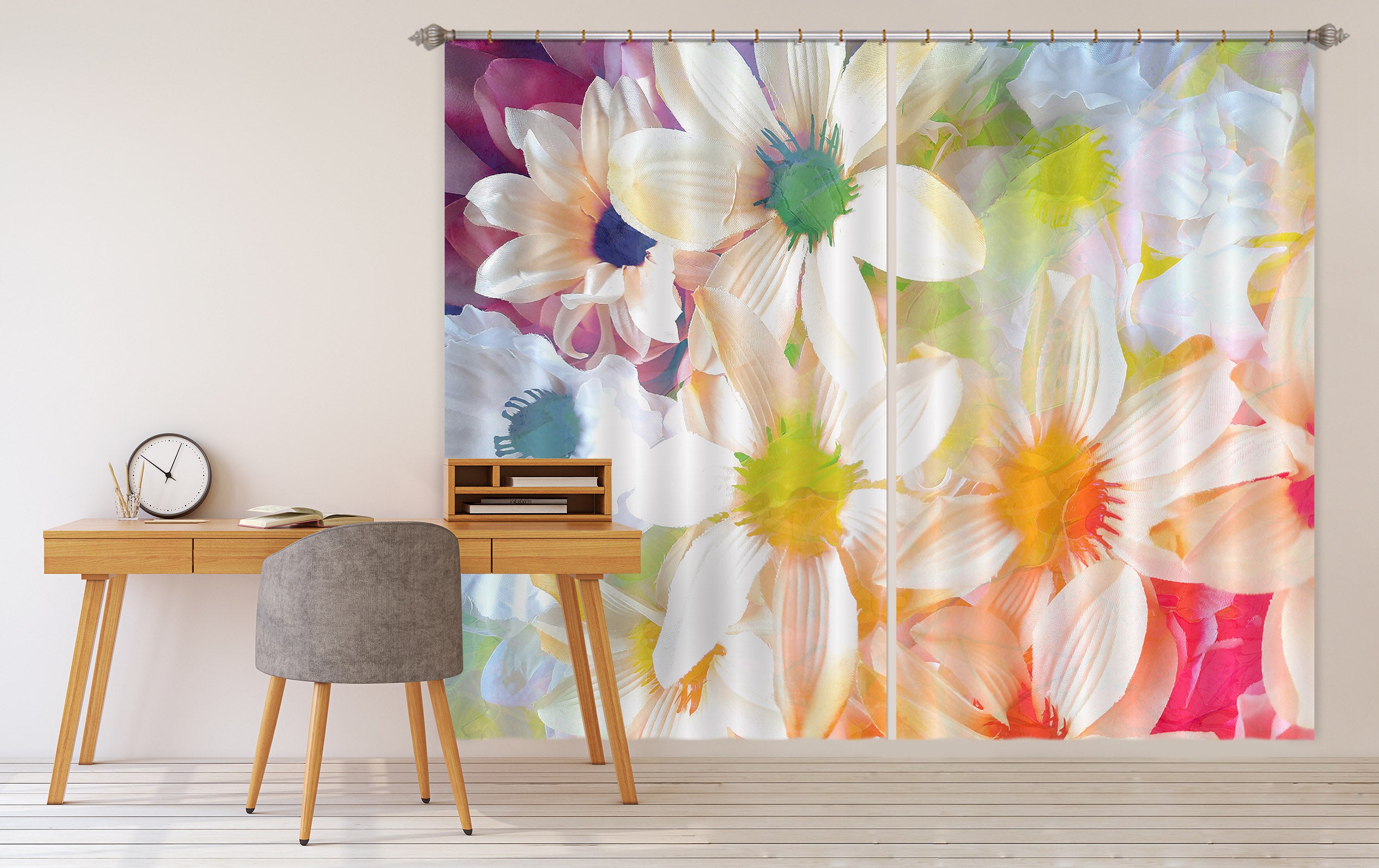 3D Color White Flowers 19189 Shandra Smith Curtain Curtains Drapes