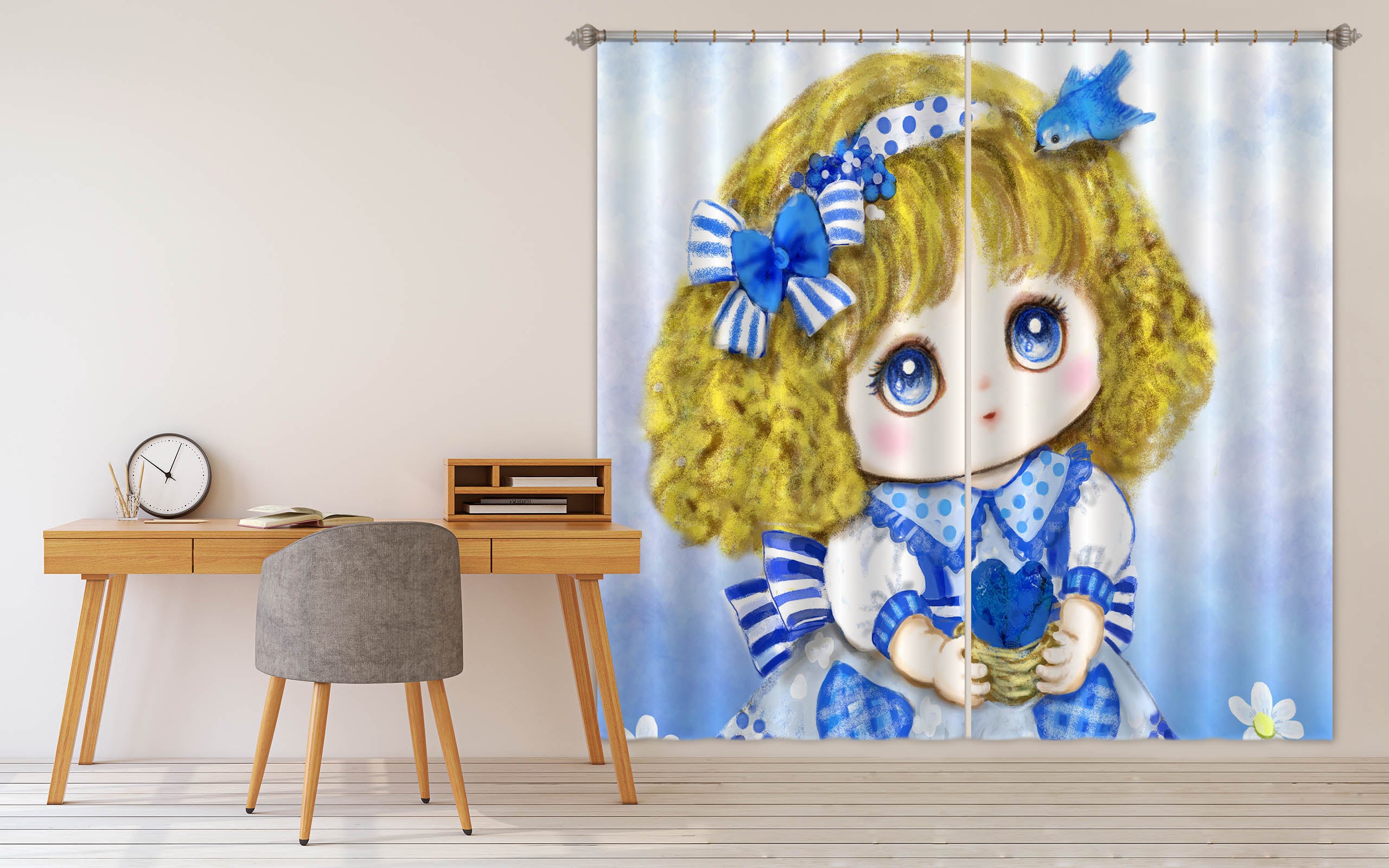3D Cute Little Girl 9025 Kayomi Harai Curtain Curtains Drapes