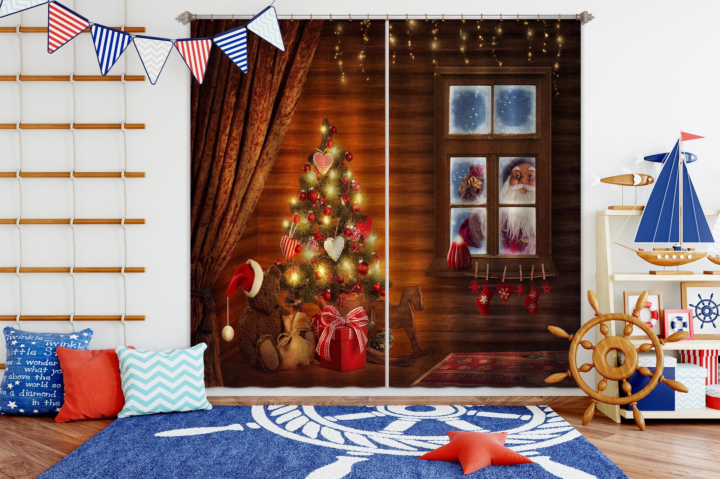 3D Tree Window Santa Claus 52009 Christmas Curtains Drapes Xmas
