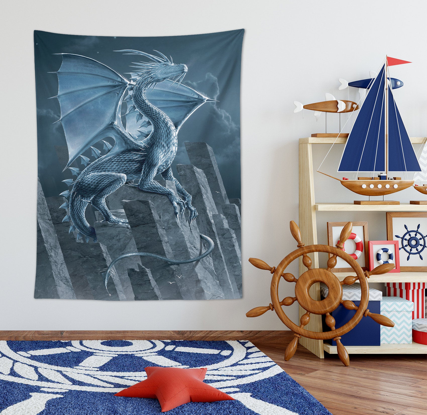 3D Silver Dragon 11733 Vincent Tapestry Hanging Cloth Hang