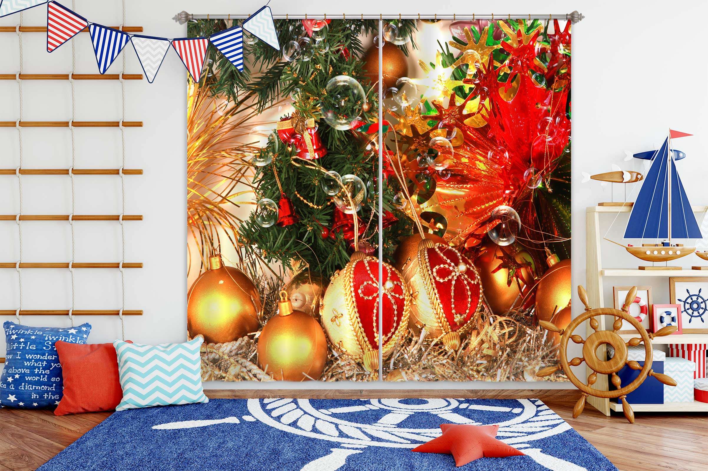 3D Golden Ball Pendant 52032 Christmas Curtains Drapes Xmas
