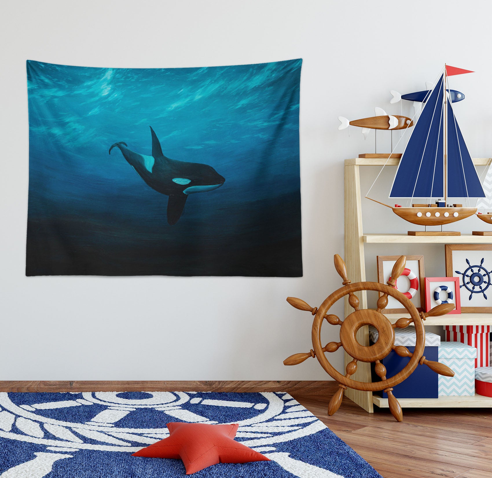 3D Underwater Whale 870 Marina Zotova Tapestry Hanging Cloth Hang