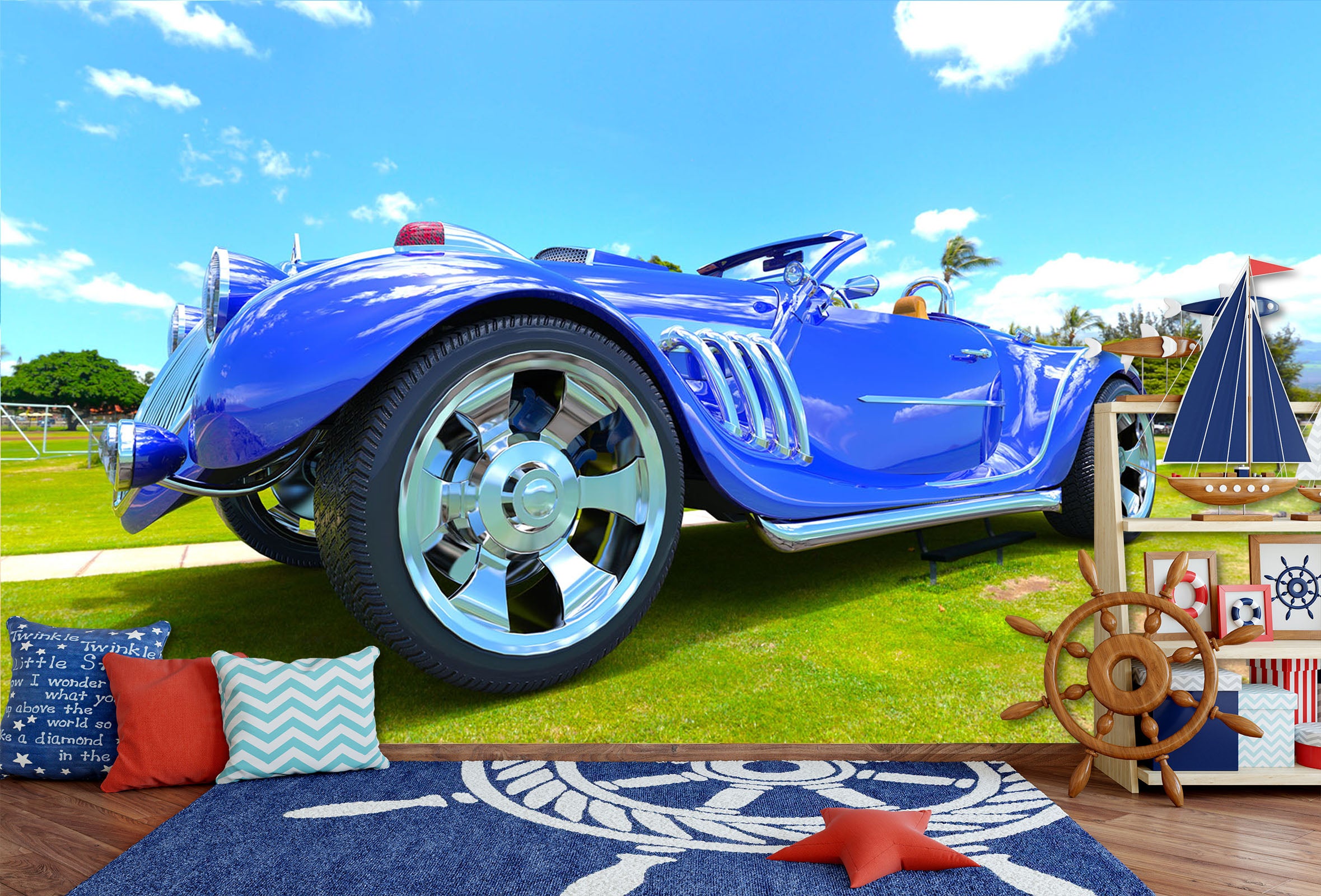 3D Convertible Park 341 Vehicle Wall Murals