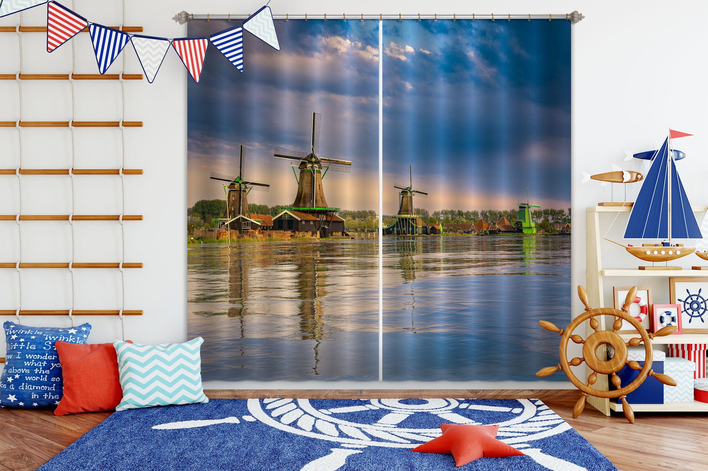 3D Lake Windmill 072 Marco Carmassi Curtain Curtains Drapes Curtains AJ Creativity Home 