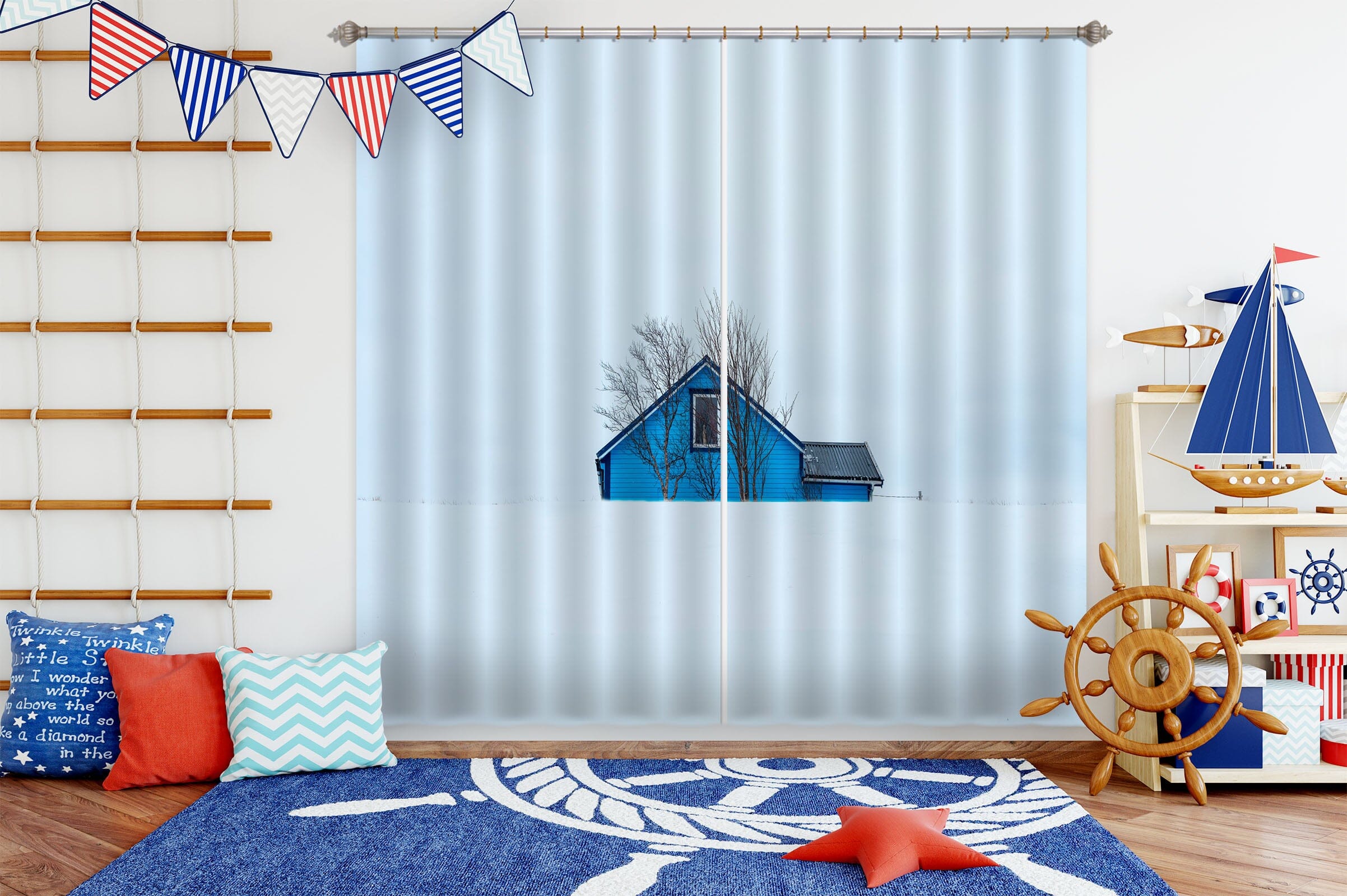 3D Blue House 126 Marco Carmassi Curtain Curtains Drapes Curtains AJ Creativity Home 