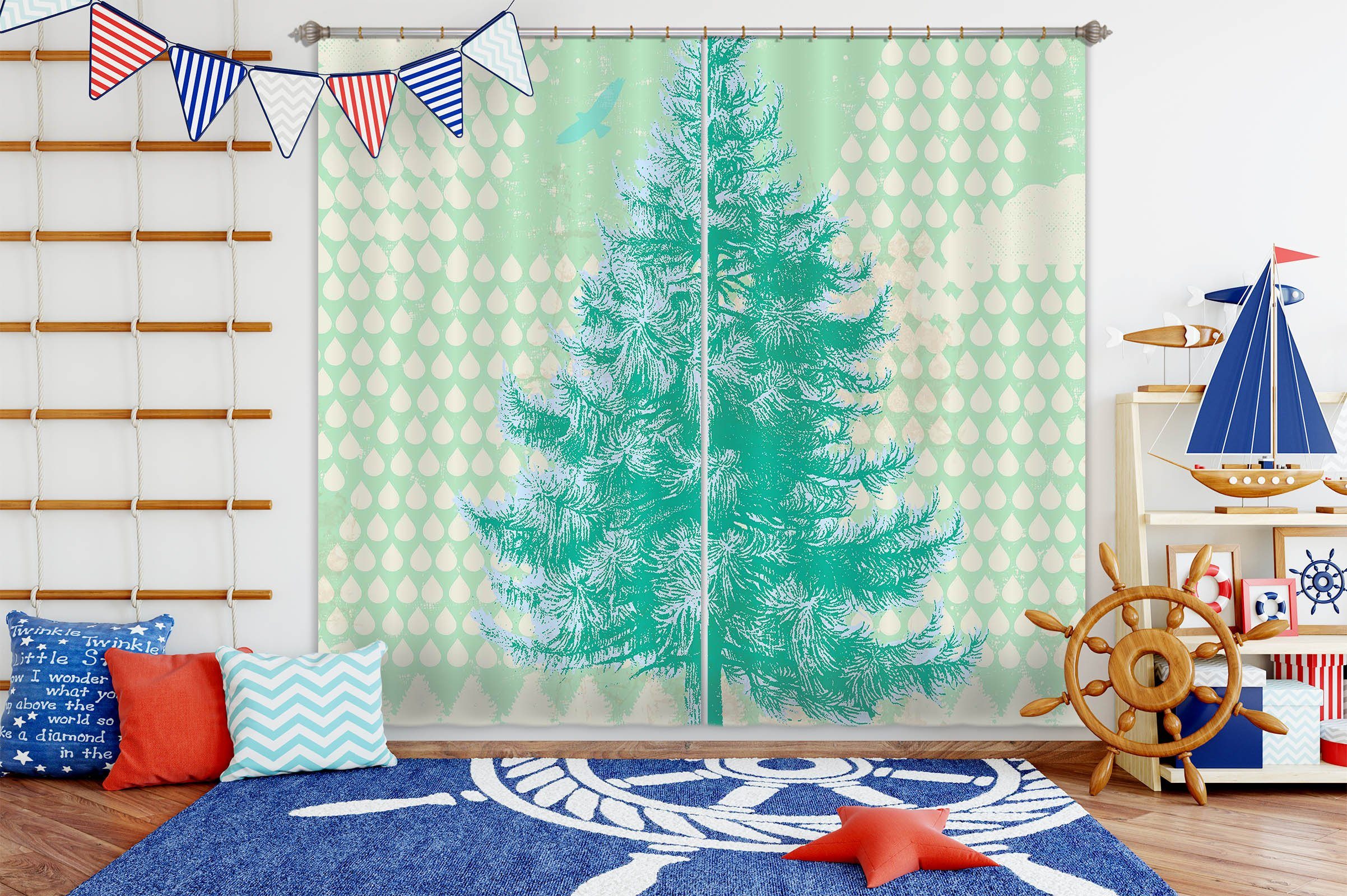 3D Blue Fir Tree 056 Showdeer Curtain Curtains Drapes Curtains AJ Creativity Home 