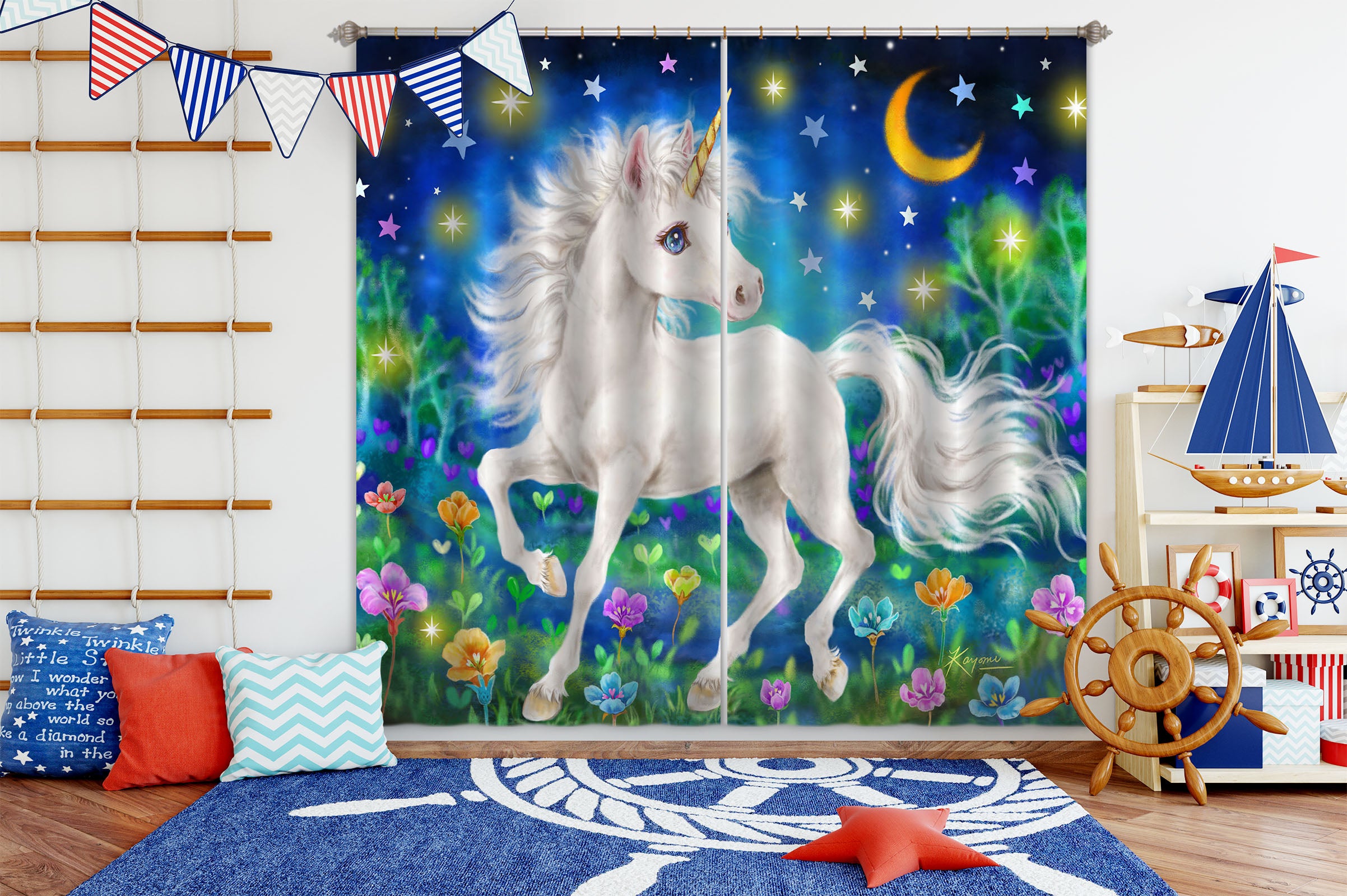3D Unicorn Star 9019 Kayomi Harai Curtain Curtains Drapes