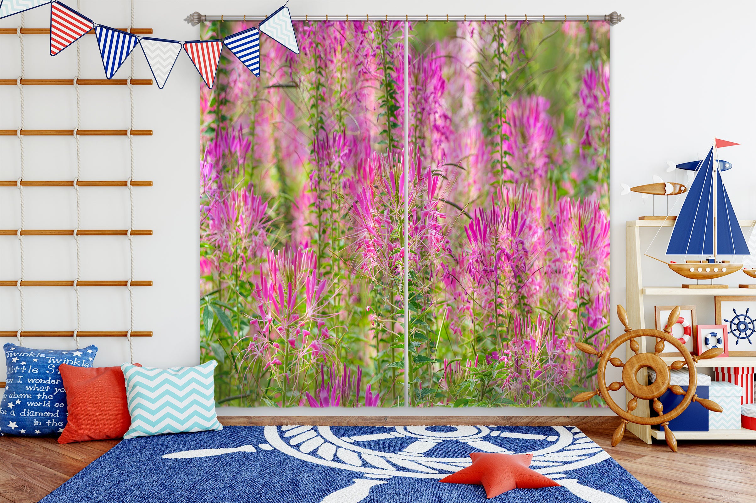 3D Pink Flowers 6567 Assaf Frank Curtain Curtains Drapes