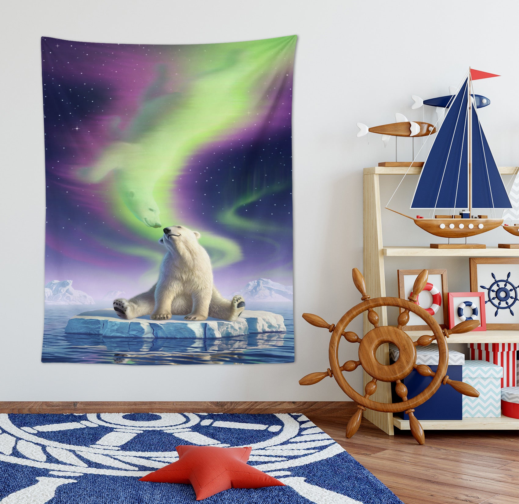 3D Polar Bear Aurora 111141 Jerry LoFaro Tapestry Hanging Cloth Hang