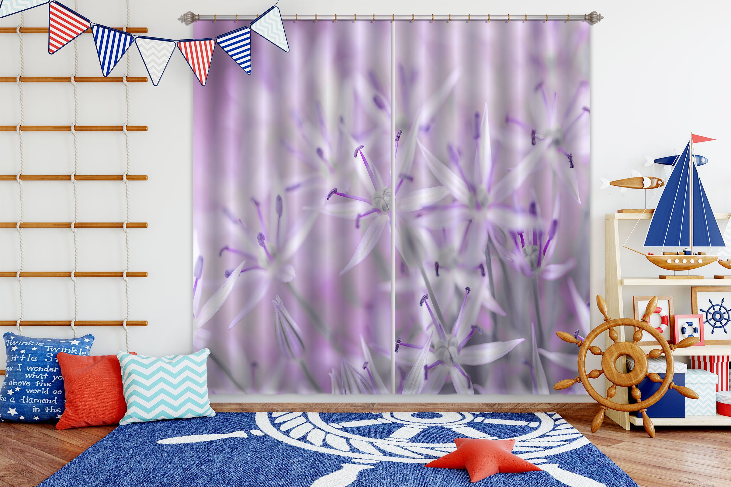 3D Purple Flower 6565 Assaf Frank Curtain Curtains Drapes