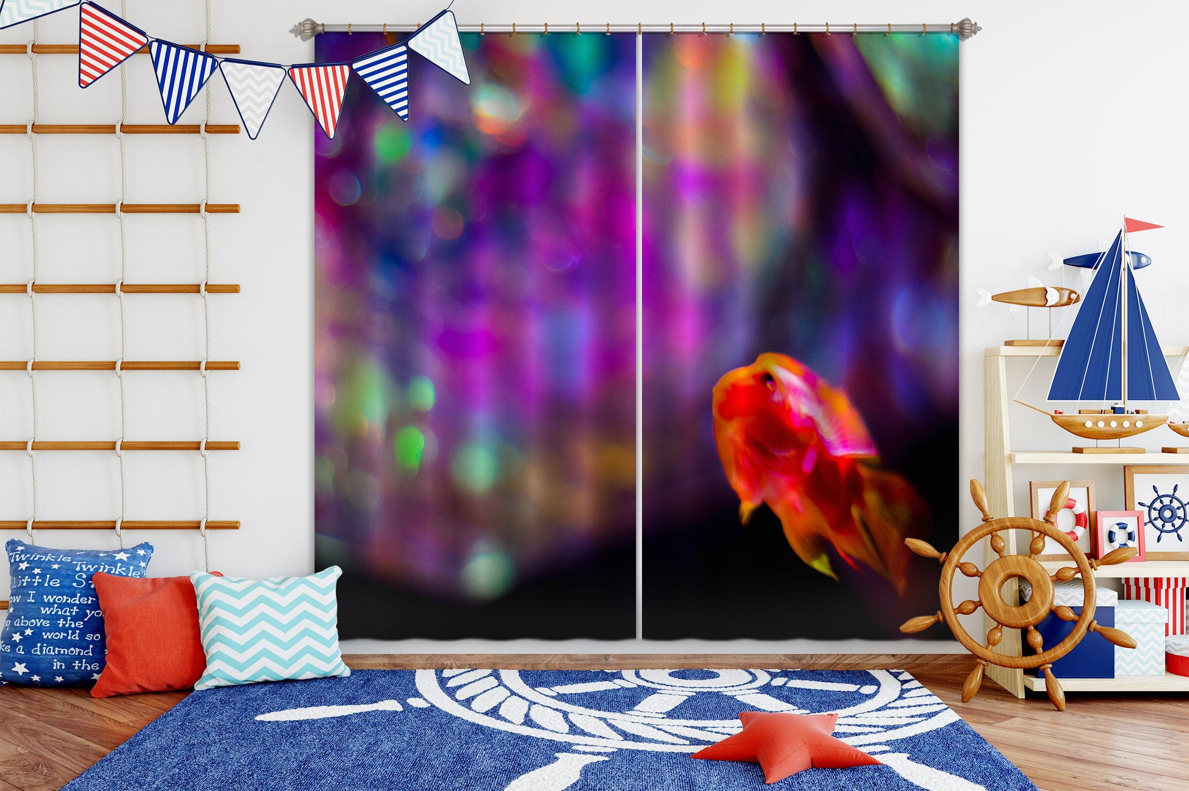 3D Rainbow Fish 037 Noirblanc777 Curtain Curtains Drapes Curtains AJ Creativity Home 