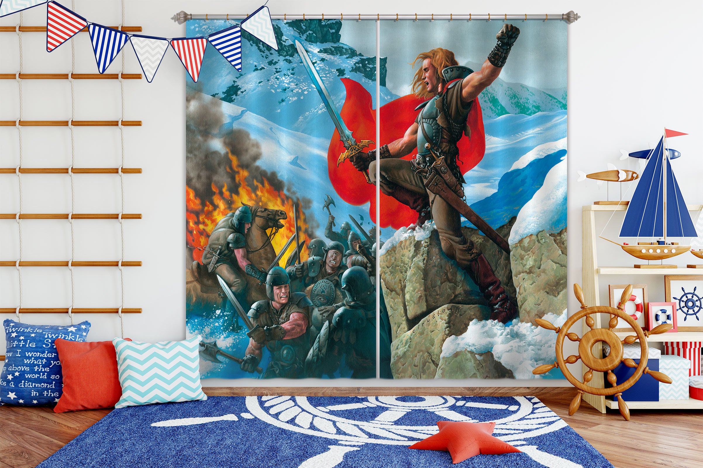 3D Snow Mountain Fighting Soldier 7178 Ciruelo Curtain Curtains Drapes