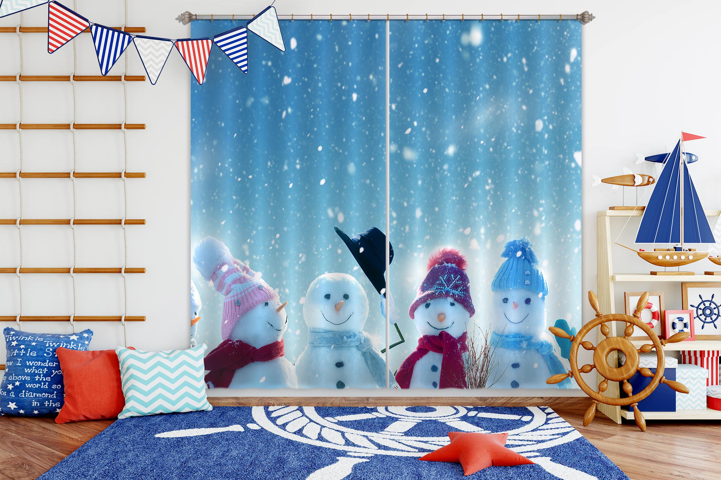 3D Snowman 52051 Christmas Curtains Drapes Xmas
