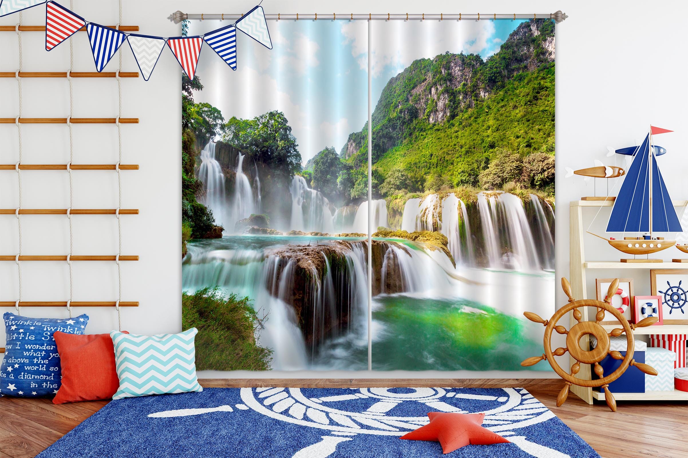 3D Mountain Waterfall 849 Curtains Drapes Wallpaper AJ Wallpaper 