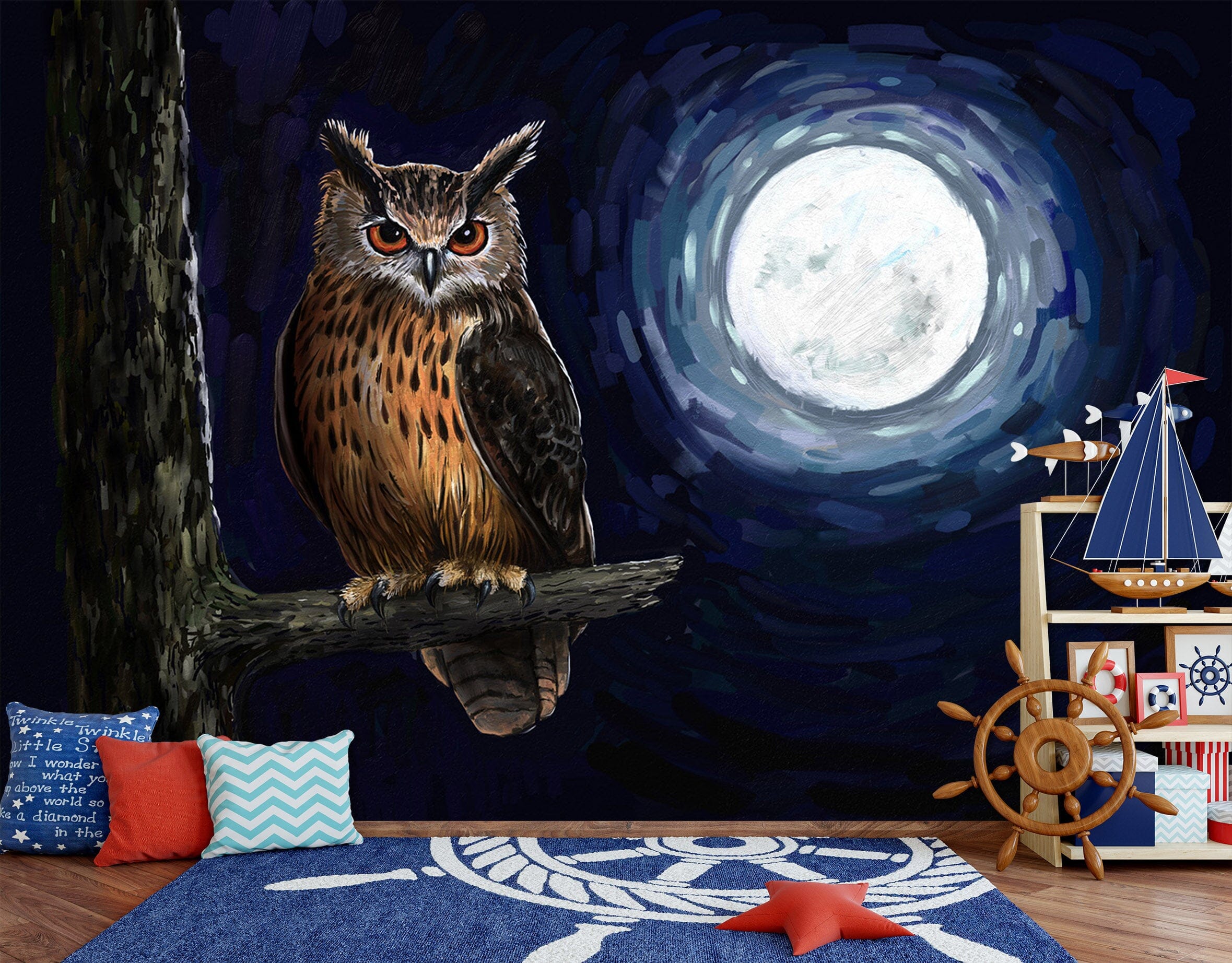 3D Moon Owl 334 Wall Murals Wallpaper AJ Wallpaper 2 