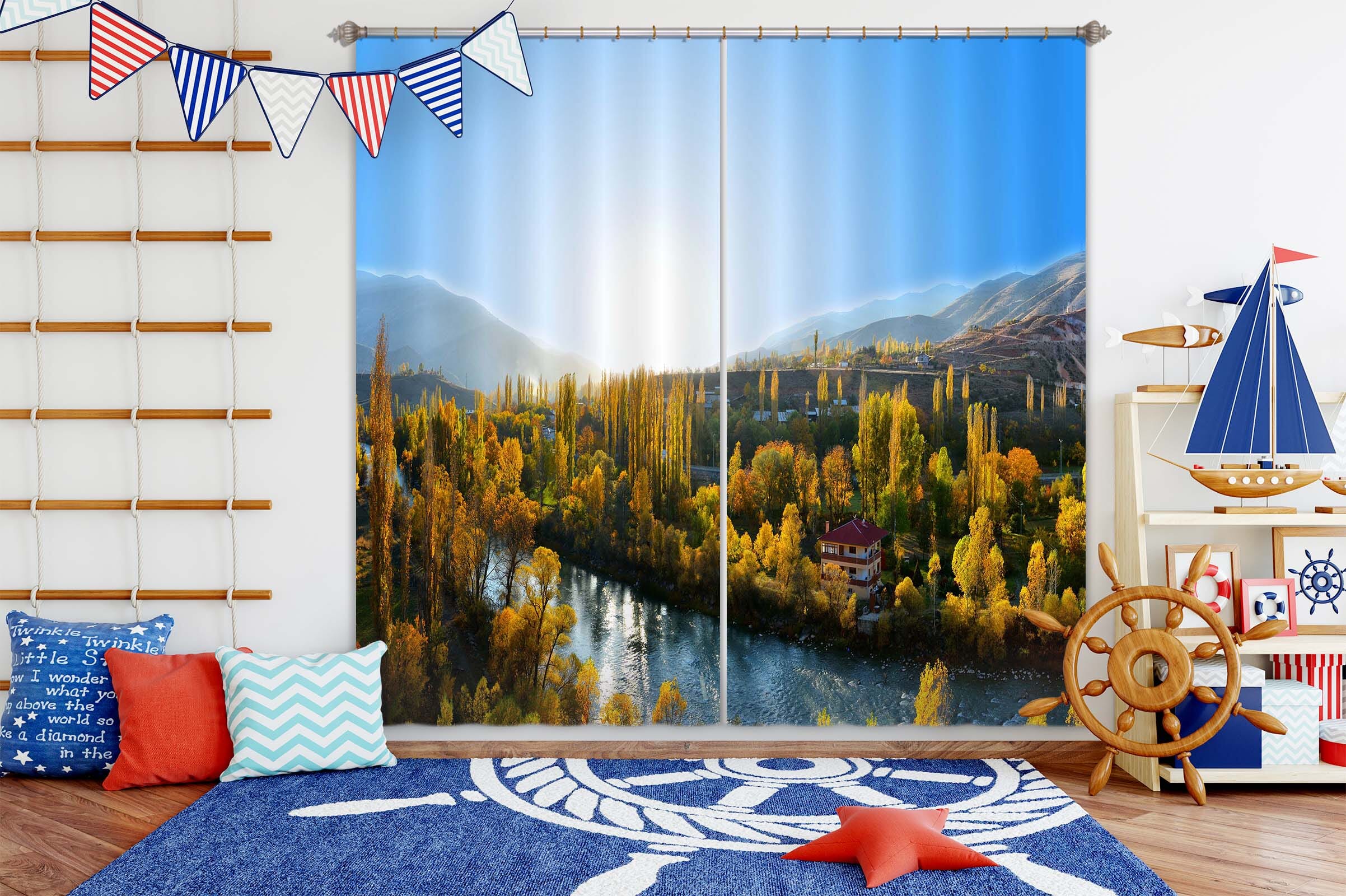 3D Forest River 110 Curtains Drapes Wallpaper AJ Wallpaper 