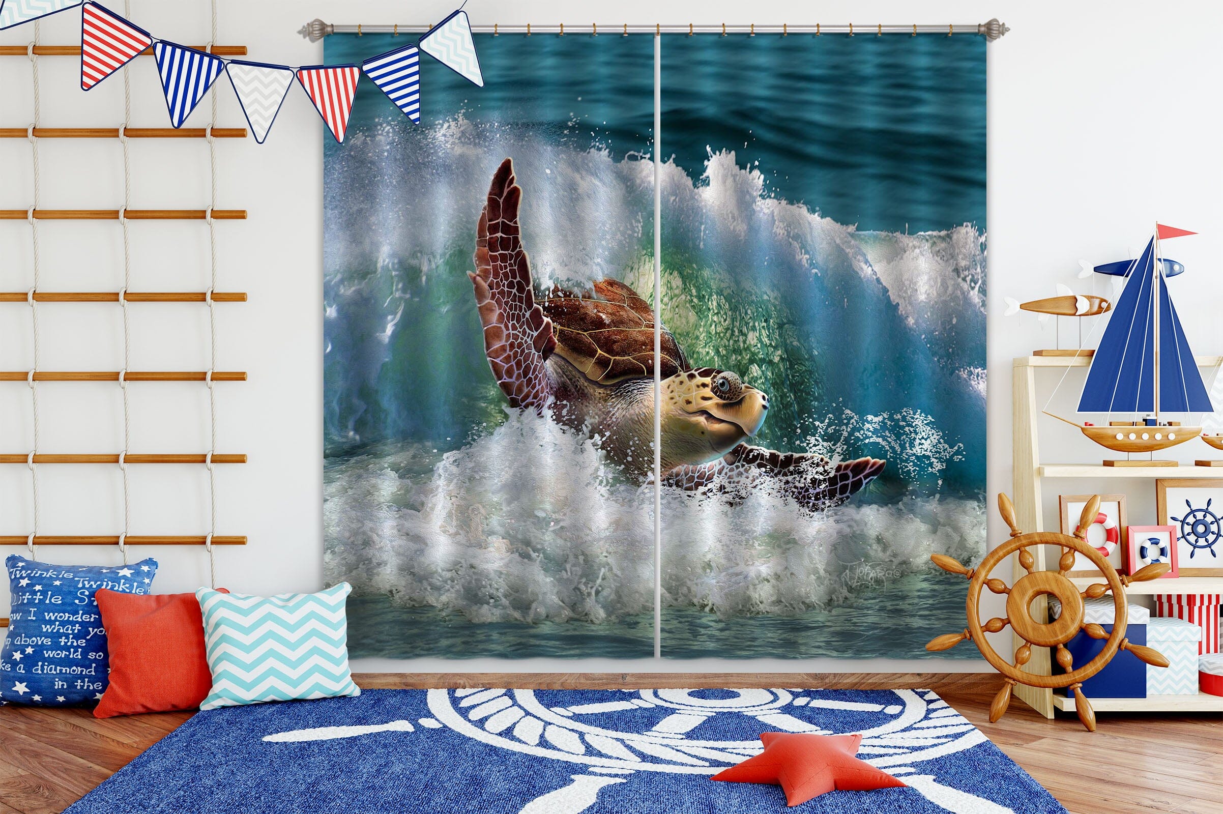 3D Sea Turtle 074 Jerry LoFaro Curtain Curtains Drapes Curtains AJ Creativity Home 
