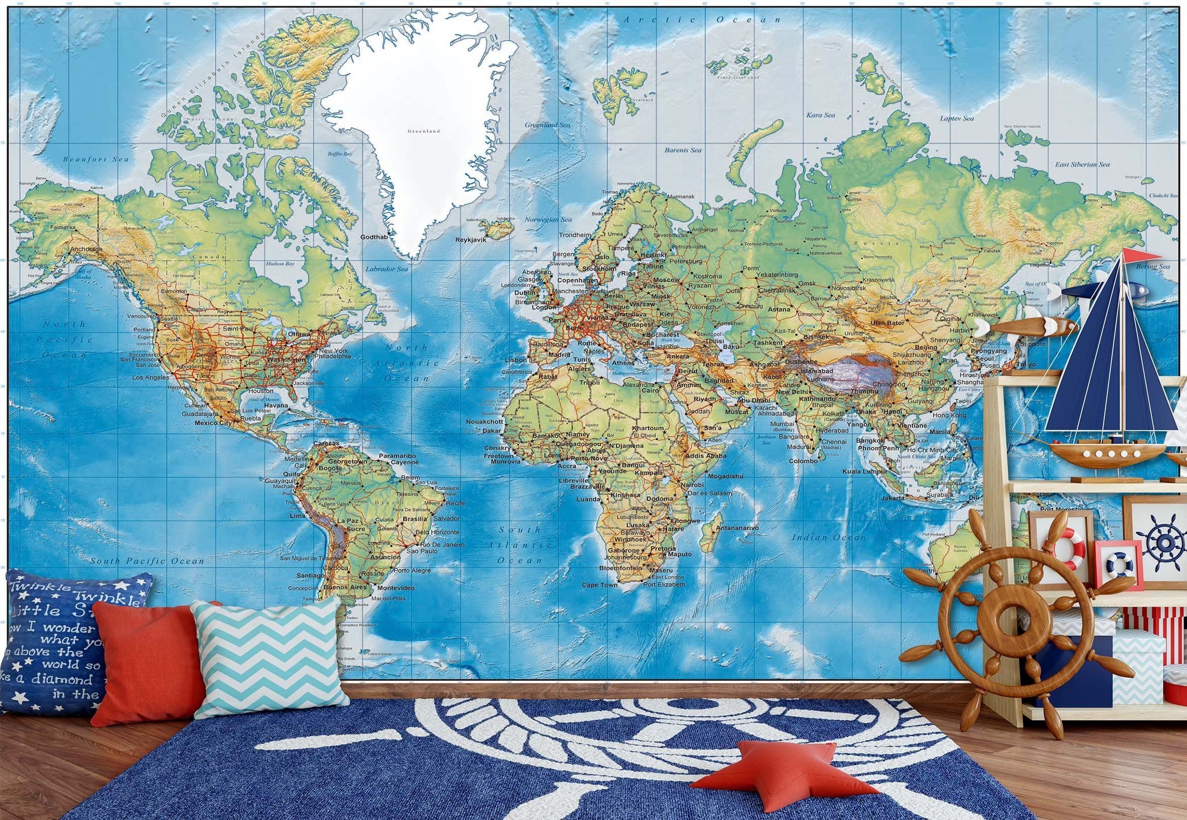 3D Blue World Map 141 Wall Murals Wallpaper AJ Wallpaper 2 