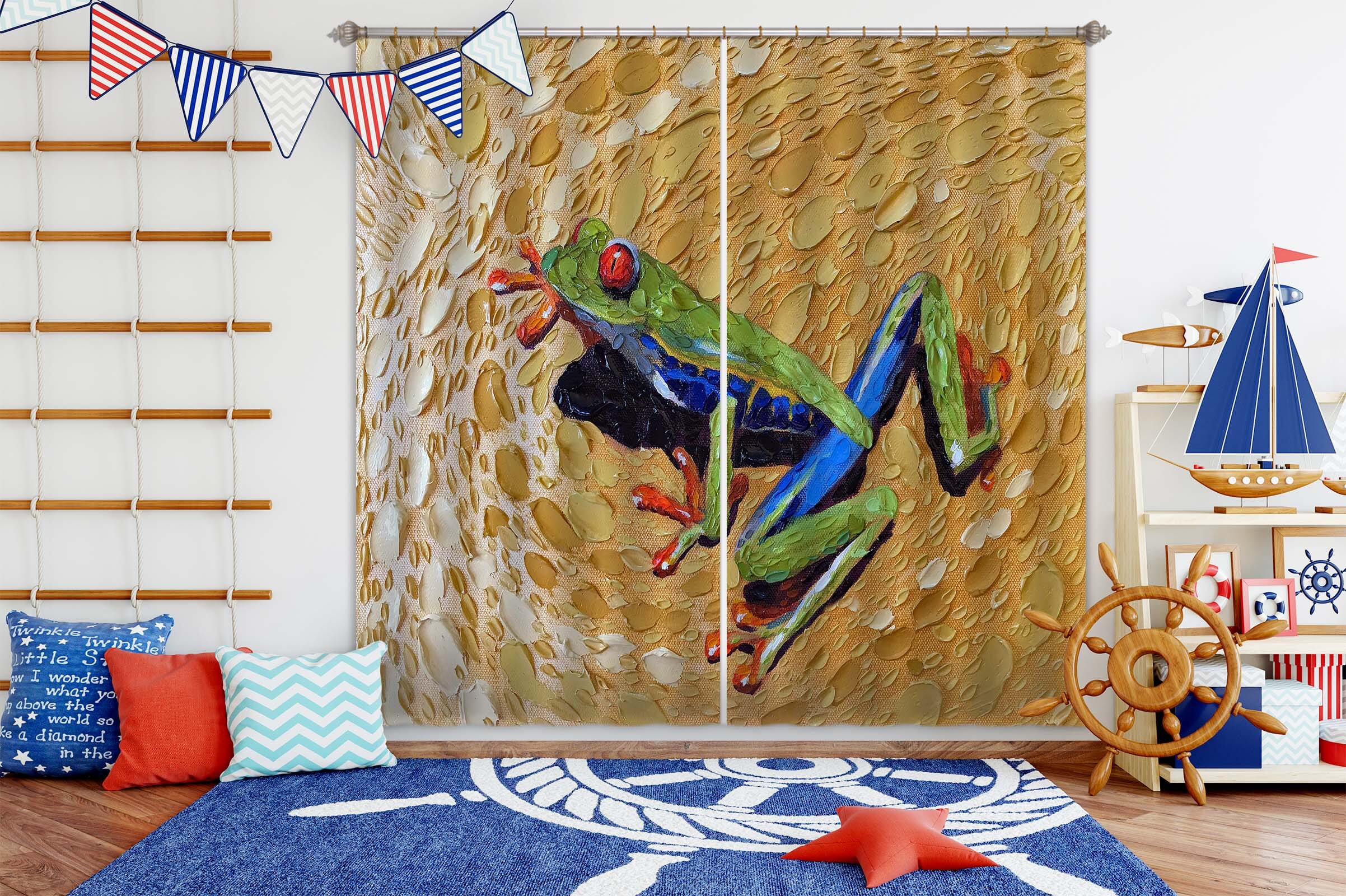 3D Toadly Awesome Frog 068 Dena Tollefson Curtain Curtains Drapes Curtains AJ Creativity Home 