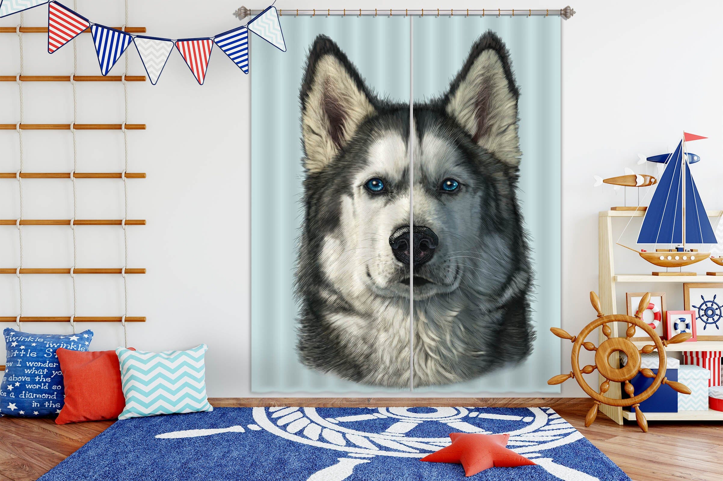 3D Husky Portrait 044 Vincent Hie Curtain Curtains Drapes Curtains AJ Creativity Home 