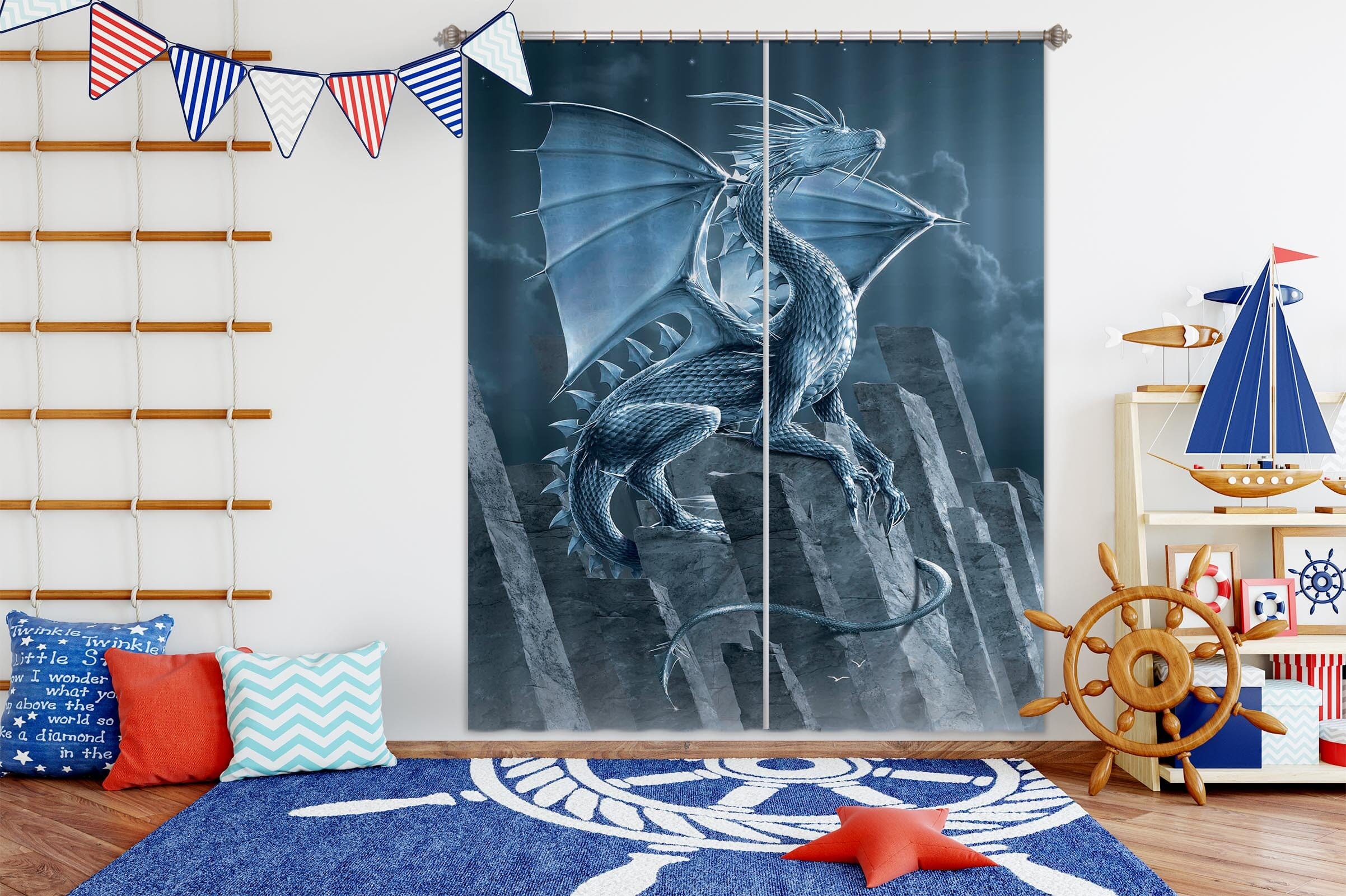 3D Silver Dragon 072 Vincent Hie Curtain Curtains Drapes Curtains AJ Creativity Home 