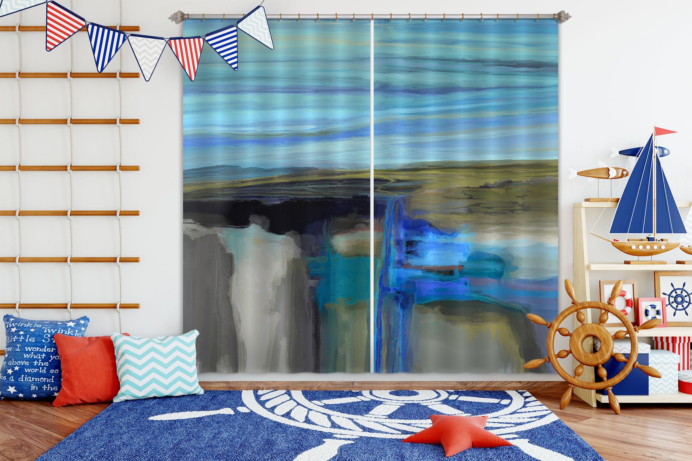 3D Blue Lake 065 Michael Tienhaara Curtain Curtains Drapes Curtains AJ Creativity Home 