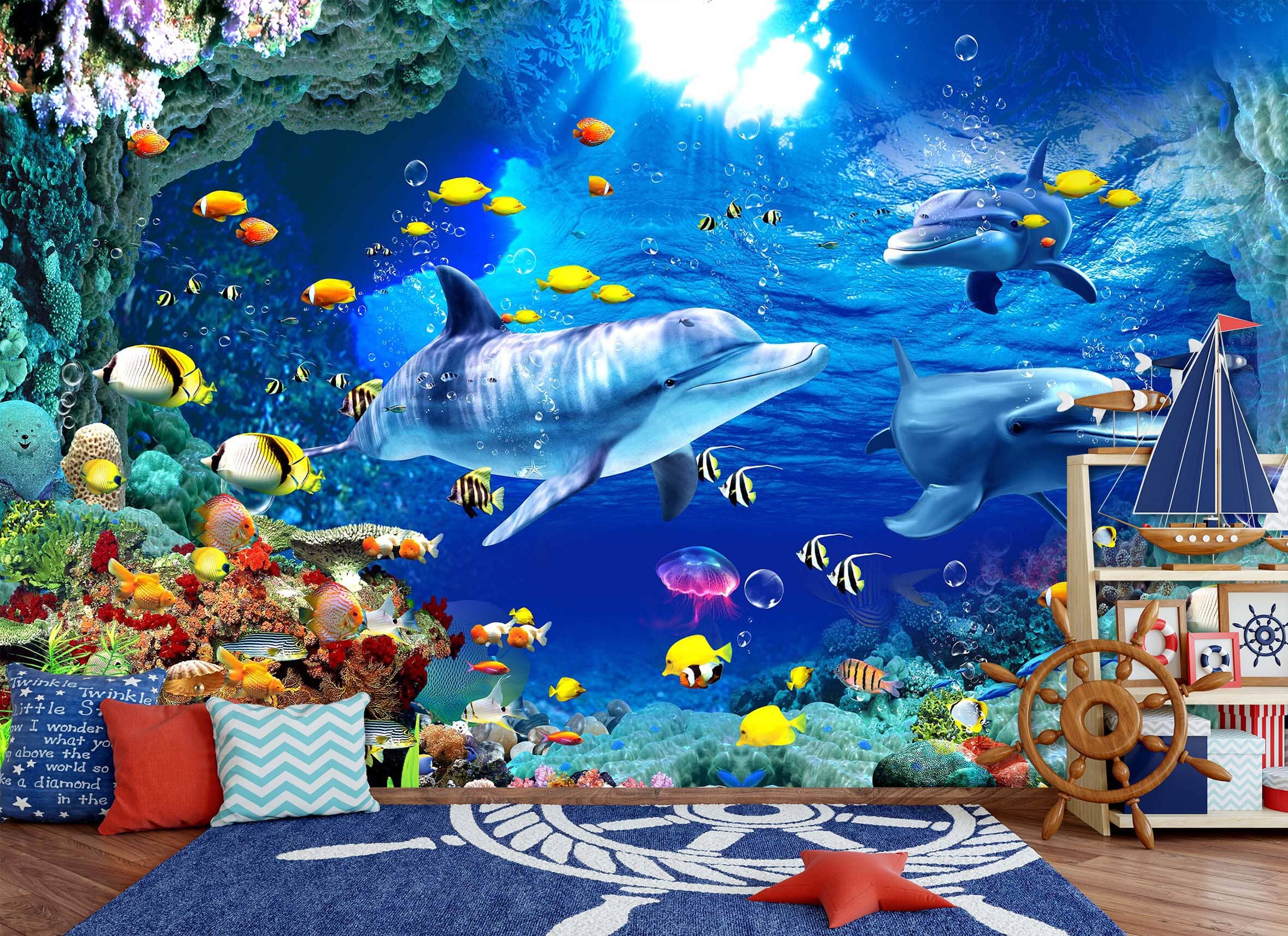 3D Deep Sea Dolphin 2076 Wall Murals Wallpaper AJ Wallpaper 2 