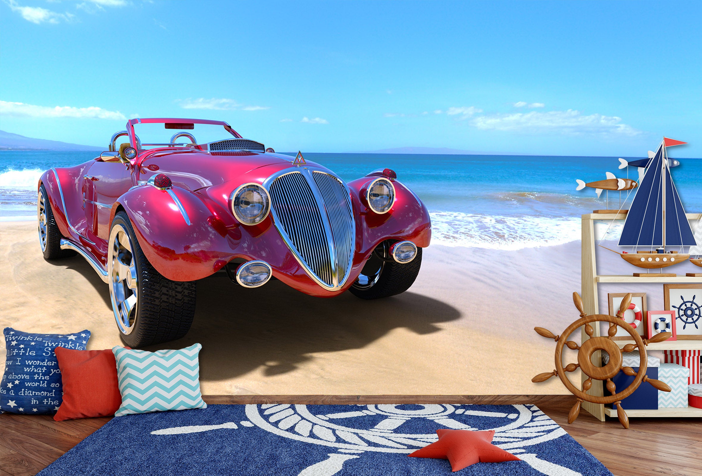 3D Luxury Car Beach 340 Vehicle Wall Murals