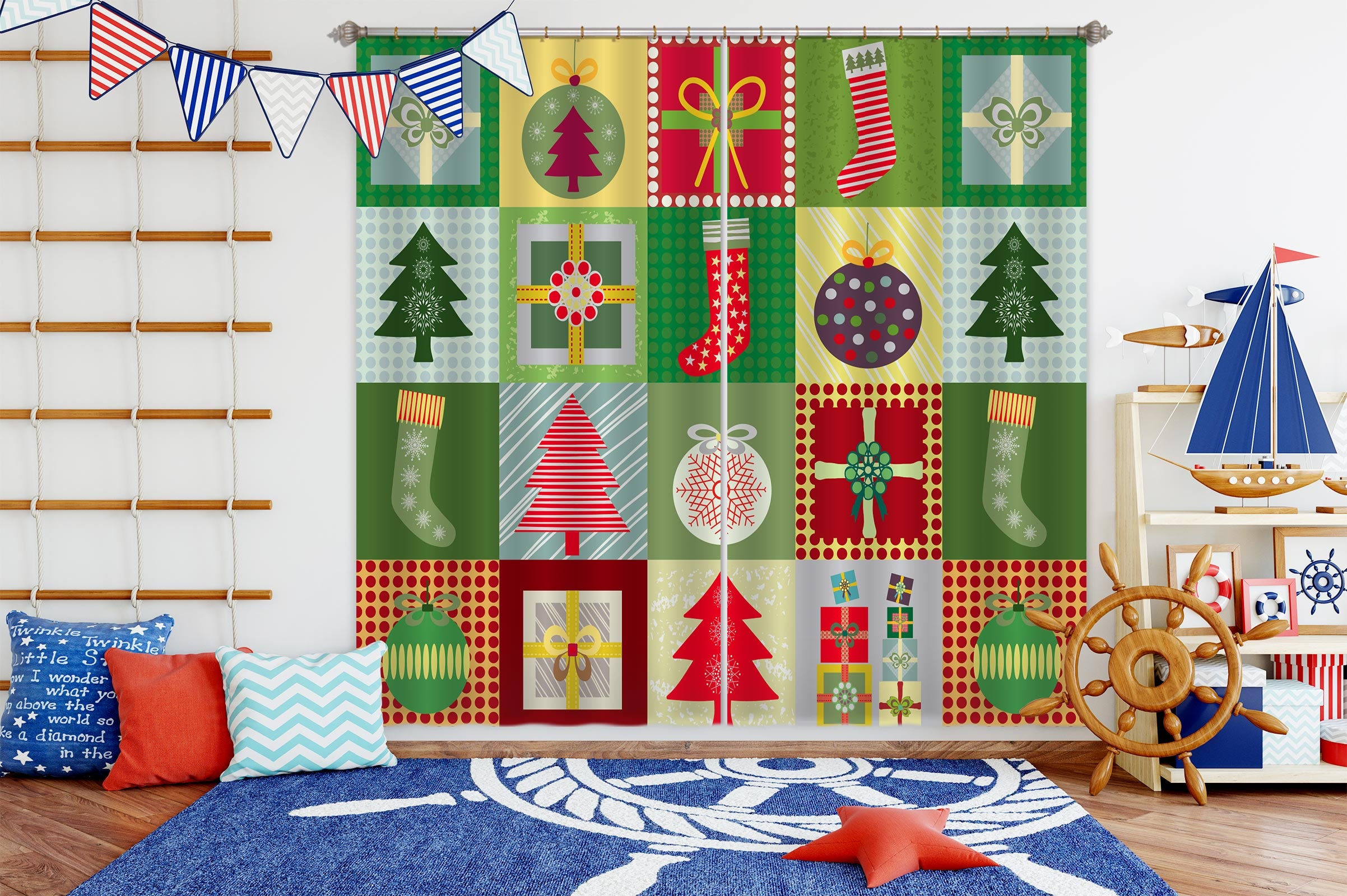 3D Sock Tree 52073 Christmas Curtains Drapes Xmas