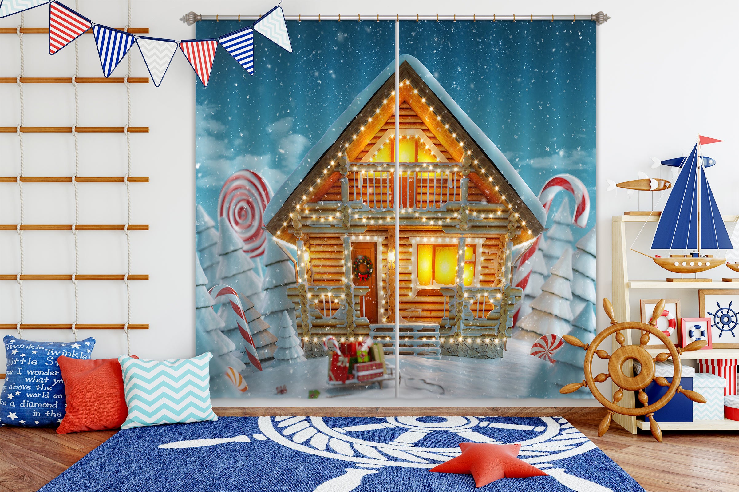 3D Snow House 52049 Christmas Curtains Drapes Xmas