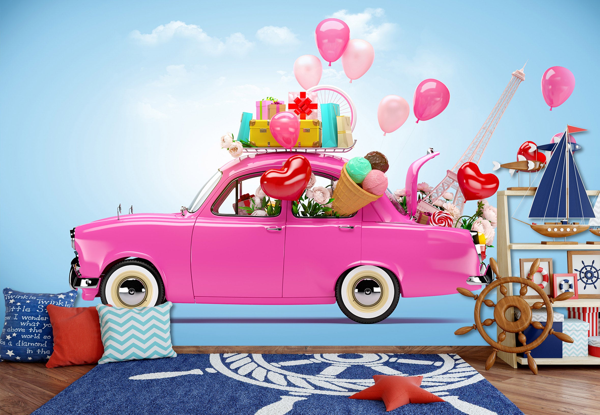 3D Cartoon Car Balloon 225 Vehicle Wall Murals
