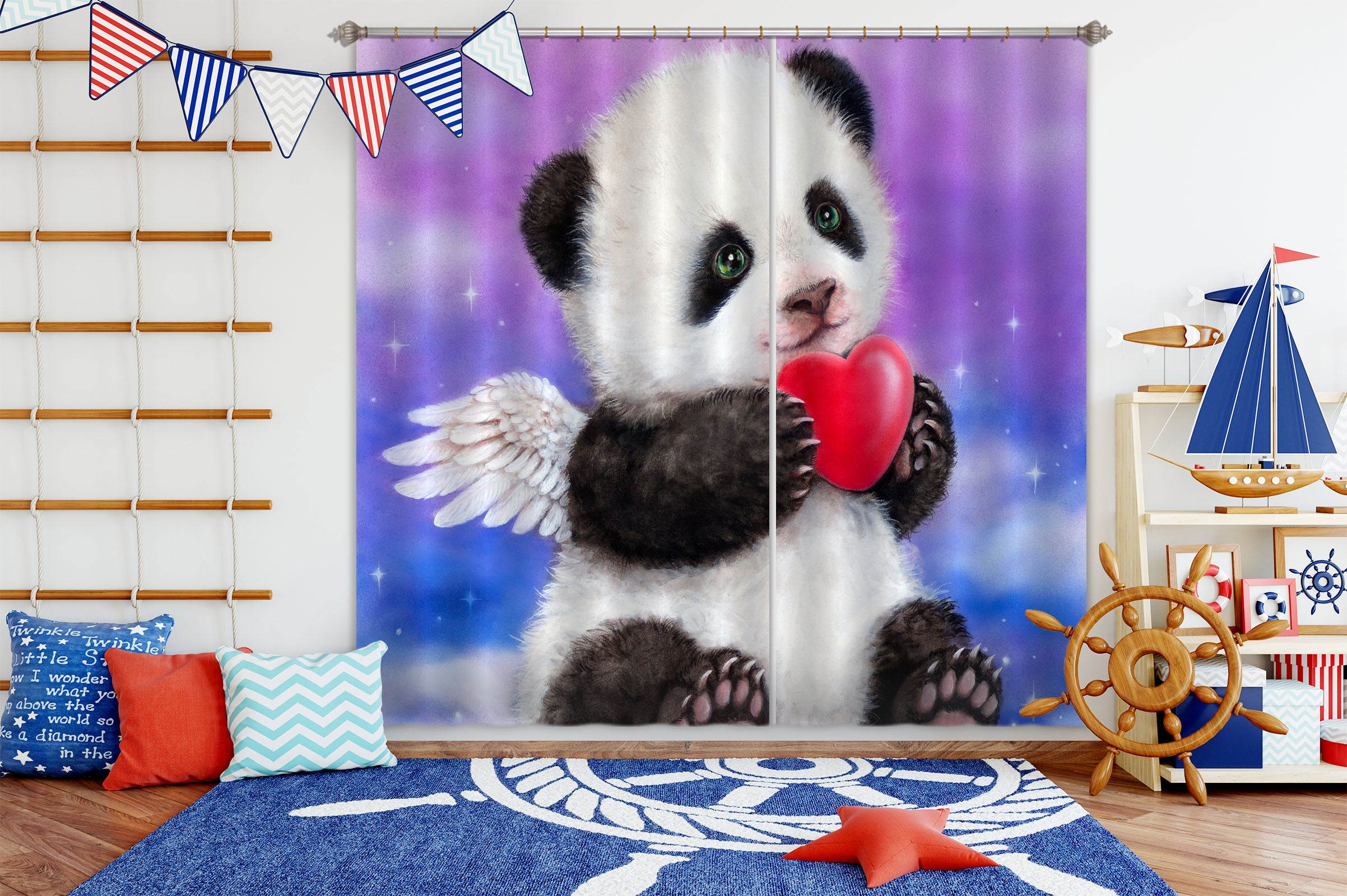 3D Love Panda Angel 9043 Kayomi Harai Curtain Curtains Drapes